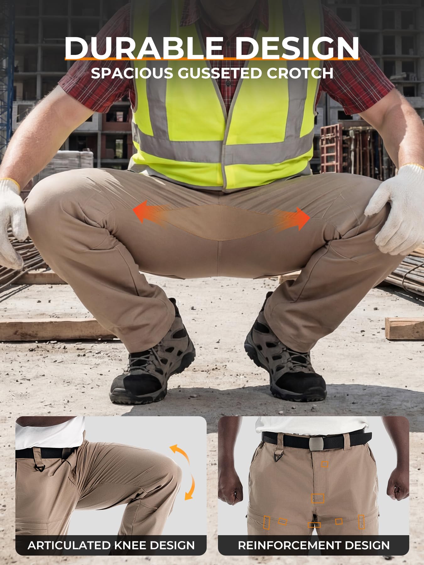 Pantalon tactique pour homme 7 poches Ripstop Cargo Pantalon de travail imperméable léger pour l'extérieur, la randonnée et la pêche