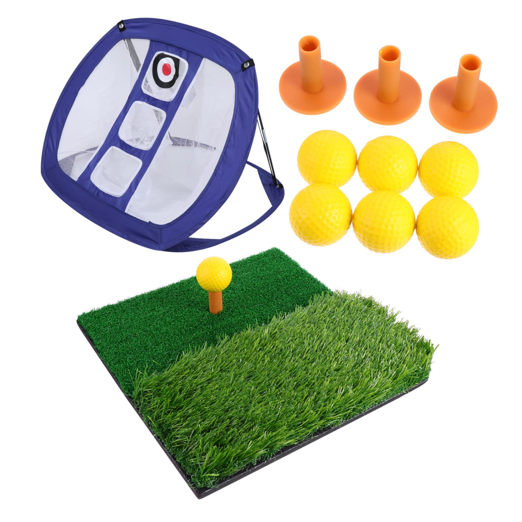 Kisangel 1set Portable Golf Practice Net Set Hitting Mat Includes Training Pad and Pu for Skill Development