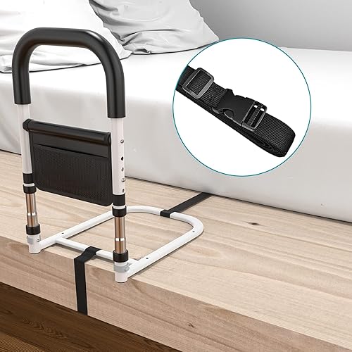 Miniatura 5 de Barandillas de seguridad para cama de personas mayores, barra de apoyo médica con bolsillo de almacenamiento, ayuda para la movilidad de prevención