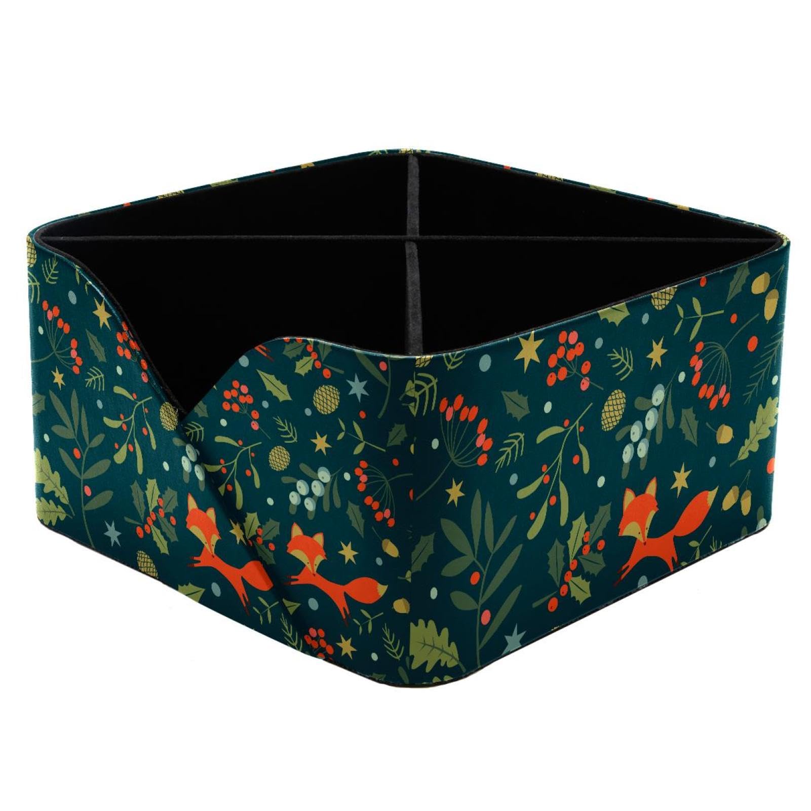 KengjuTesu Fox and Leaves Desktop Organizer Pen Holder, Rectangular Pencil Cup for Office, Study and Makeup Stations