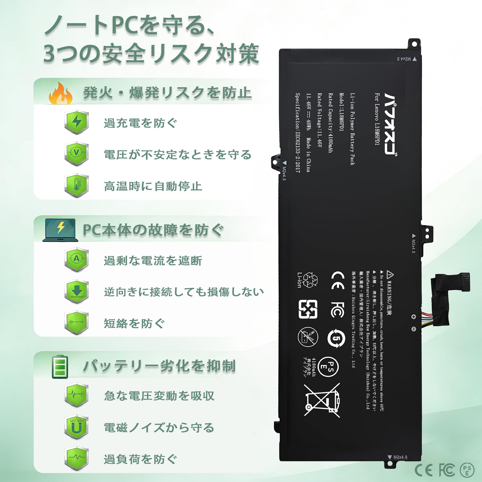Amazon.co.jp: パフォスゴ for Lenovo L18M6PD1 バッテリー 交換