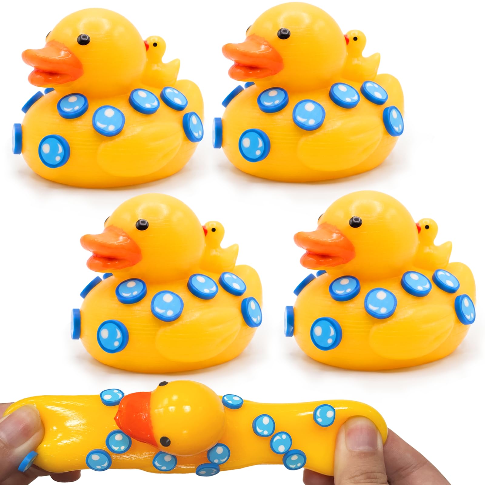 4Pcs Duck Squishy Fidget Toys, Cute Ultra Soft Duck Taba Squishy Kit, Silicone Squeeze Sensory Toys for Kids & Adults, Stress Balls for Anxiety Party Goodie Bag Fillers Christmas Birthday (Yellow)