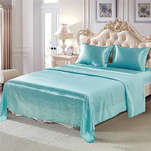 Miniatura 2 de Juego de ropa de cama de 3 piezas, tela de satén sedosa ultra suave, mejor juego de 3 piezas de alta calidad, fácil cuidado, 1 sábana encimera y 2