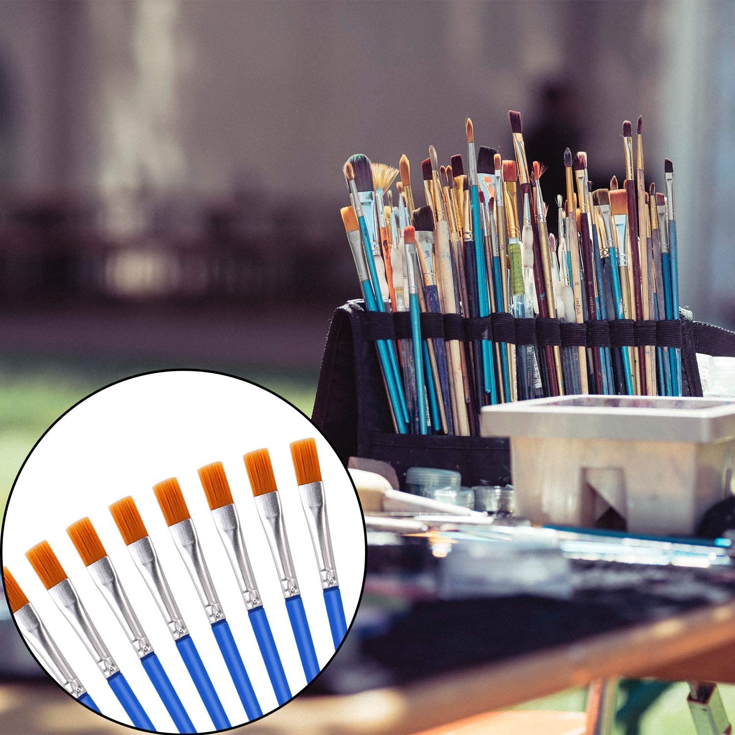 AIEX 30er Set Flachpinsel Nylonhaar – Für Acryl, Aquarell, Öl, 7 Mm Breit, Blau