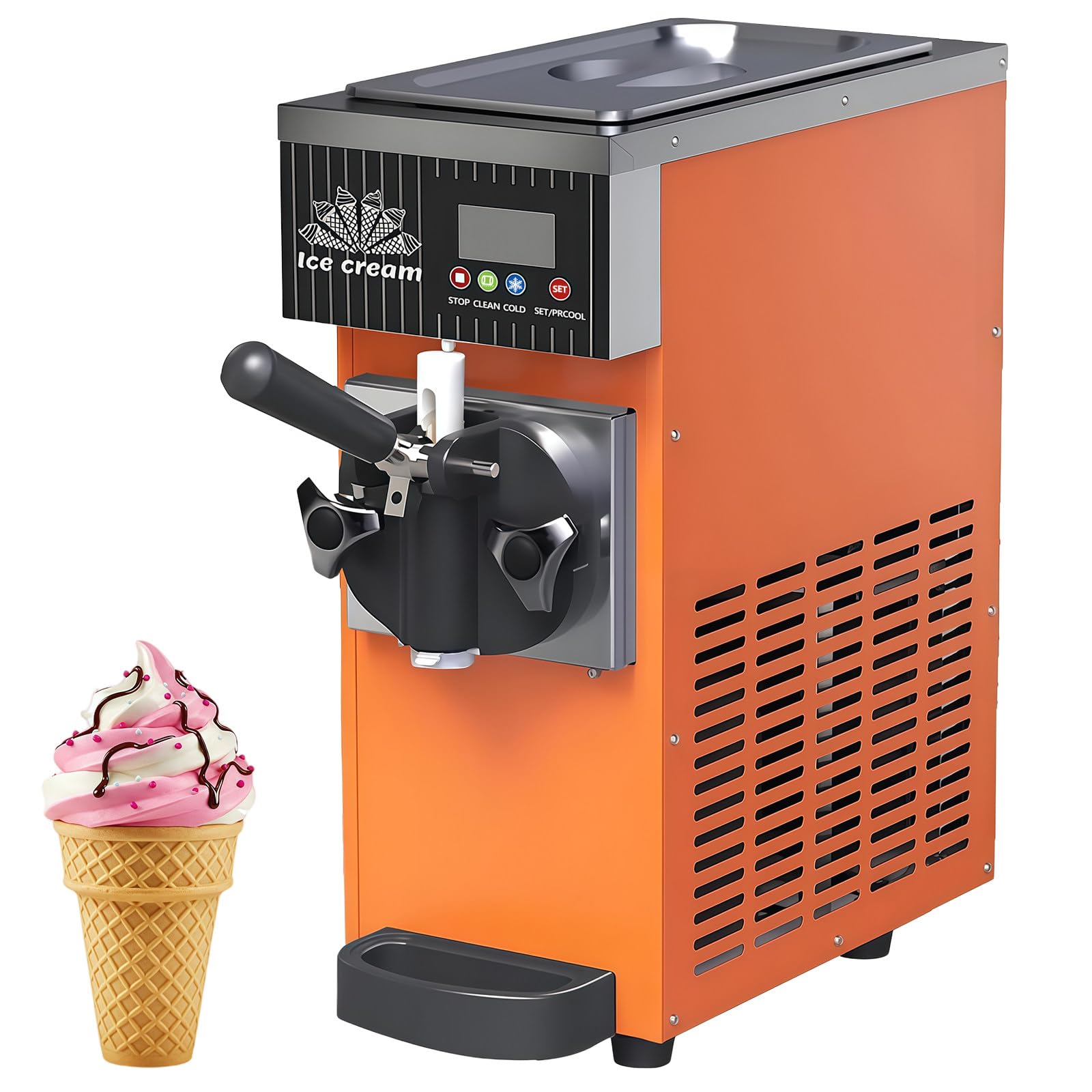 BANGBANGJI 4.5-8kg/H Yield Soft Serve Ice Cream Machine, Commercial Single Flavor Soft Serve Ice Cream Maker 3.5L Hopper LED Panel Auto Clean, Perfect for Restaurants Snack bar Supermarkets Orange