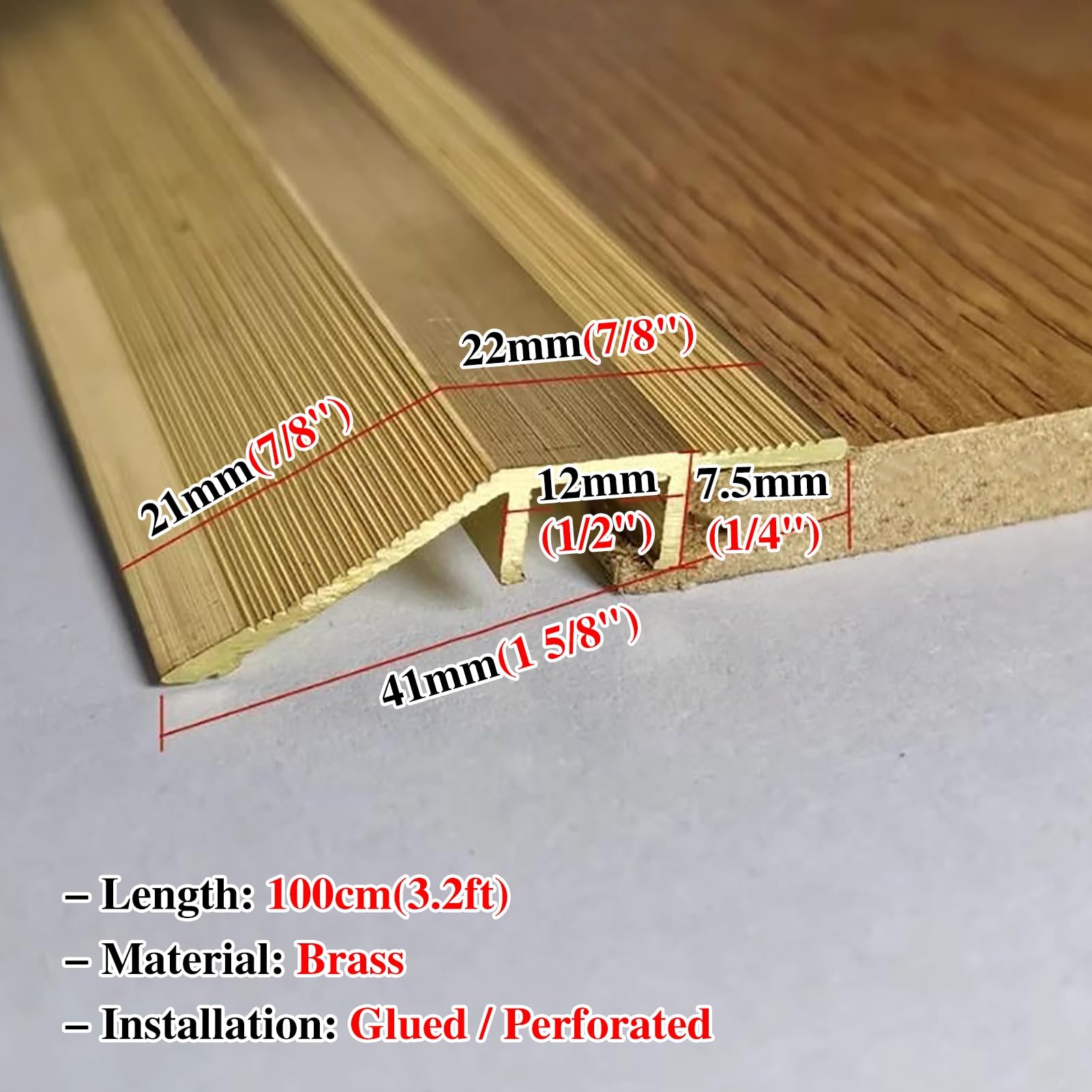 Striscia di Soglia Riduttore di Bordo per Striscia di Transizione In Ottone da Pavimento a Piastrella, Strisce di Finitura per Soglia di Porte Universali, Rifinitura per Bordo di Sottofondo Laminato(4