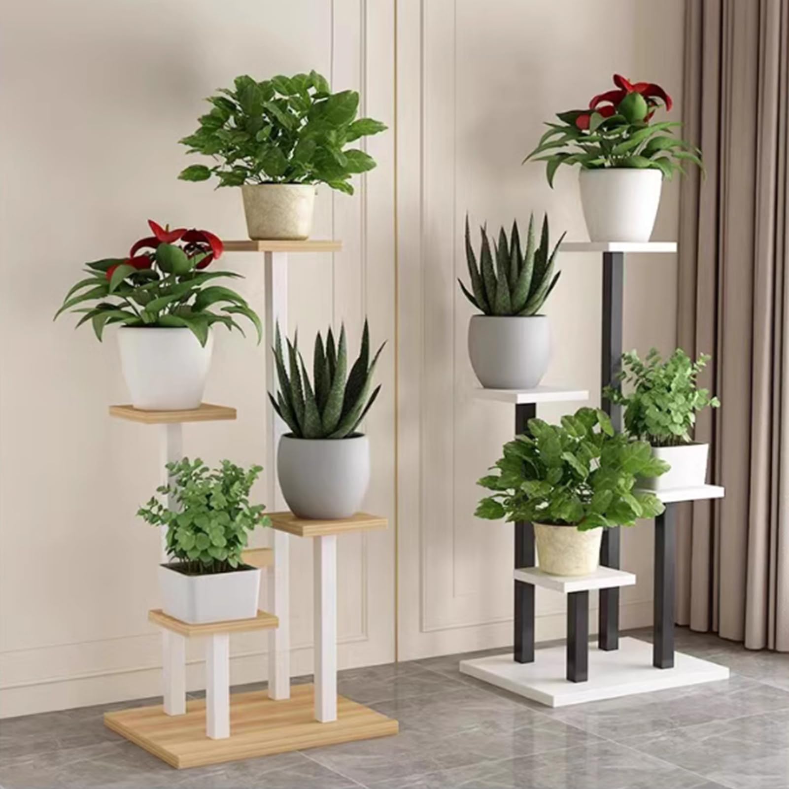 Support de Plante à 4 Niveaux Étagère pour Plantes en Métal Blanc