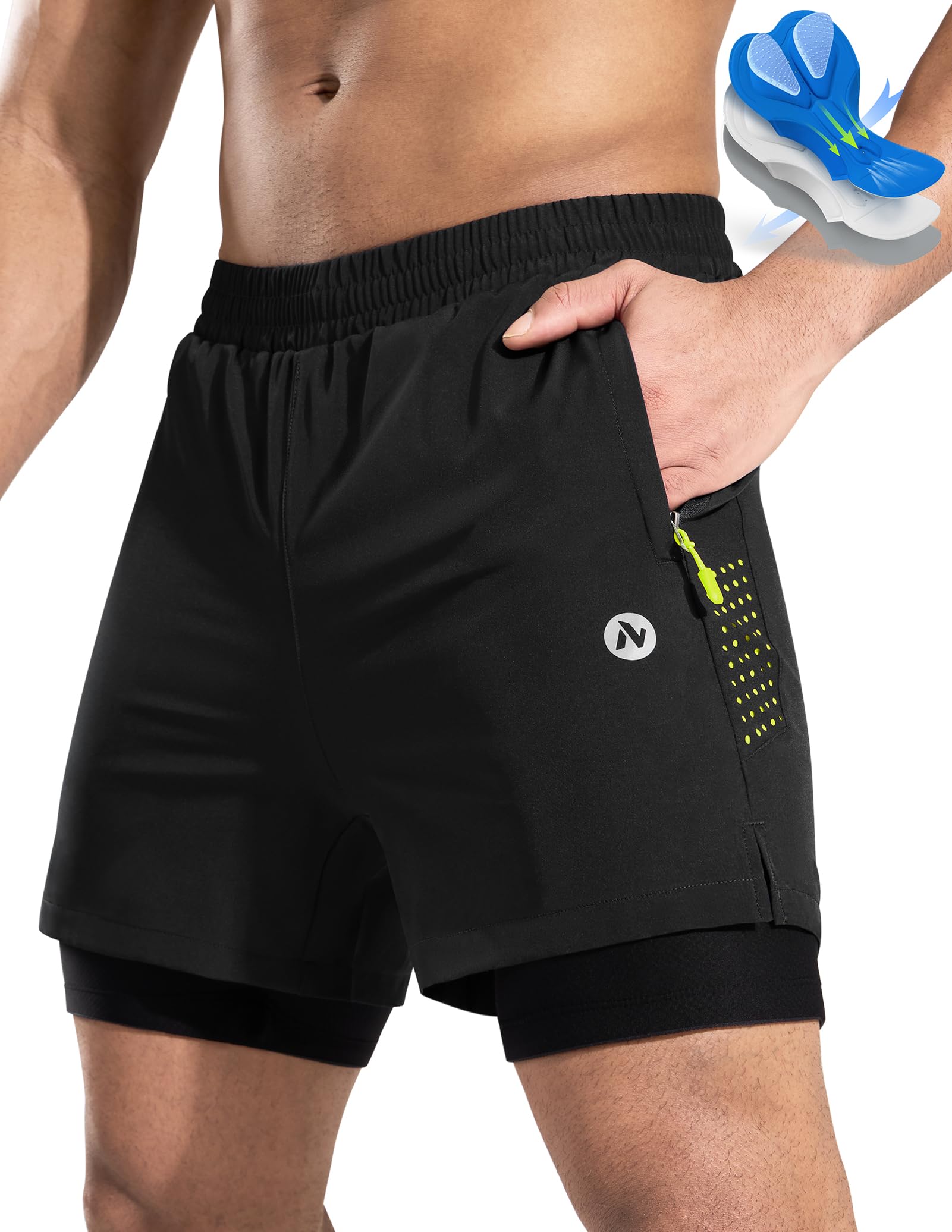 Nepest Mountainbike Hose Herren Kurz MTB Shorts Gepolstert 4D Fahrradhose Locker Tasche Atmungsaktiv Schnelltrocknend
