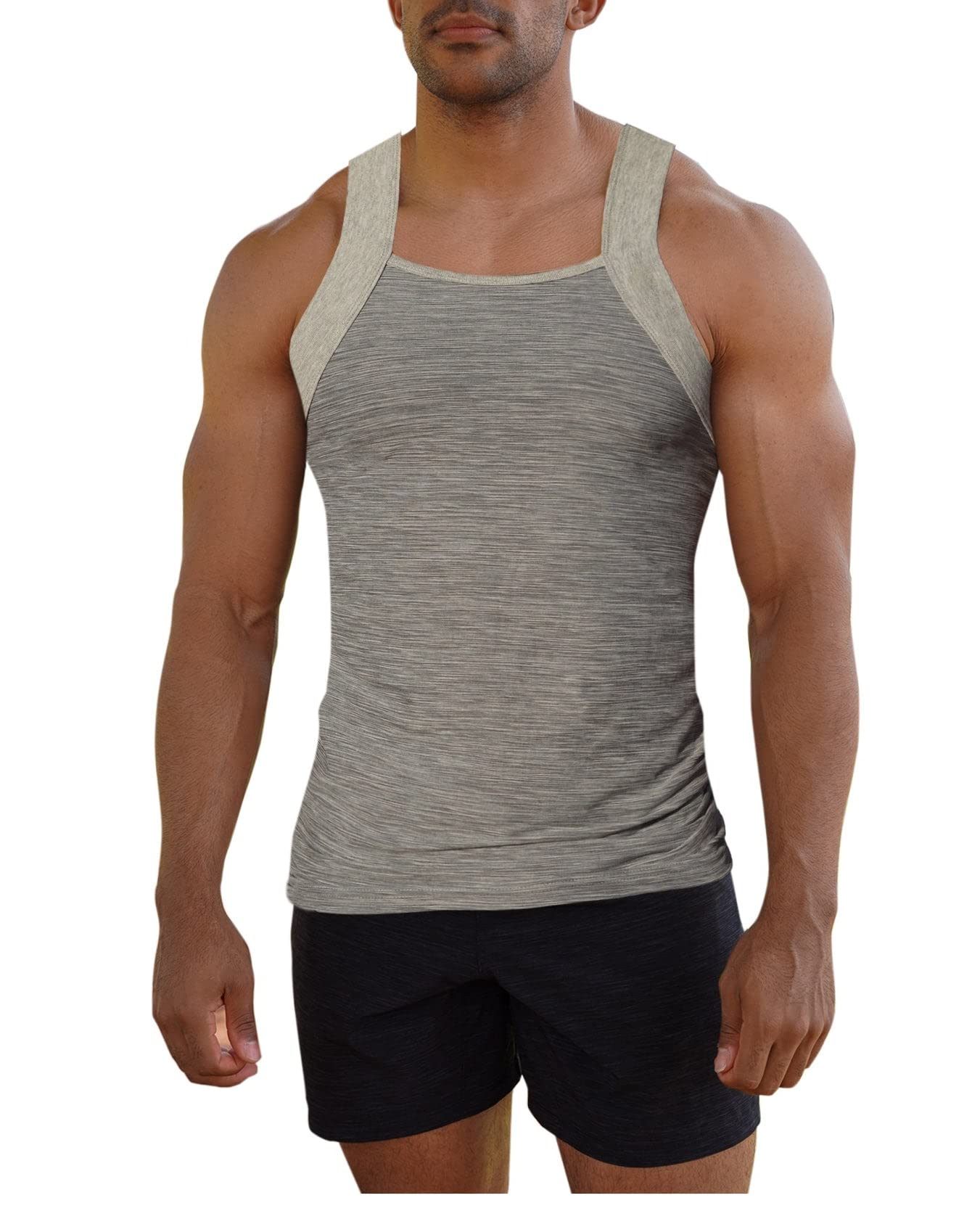 Different Touch Men's Grey/Grey Dry Fit Square Cut Tank Tops, Xxl