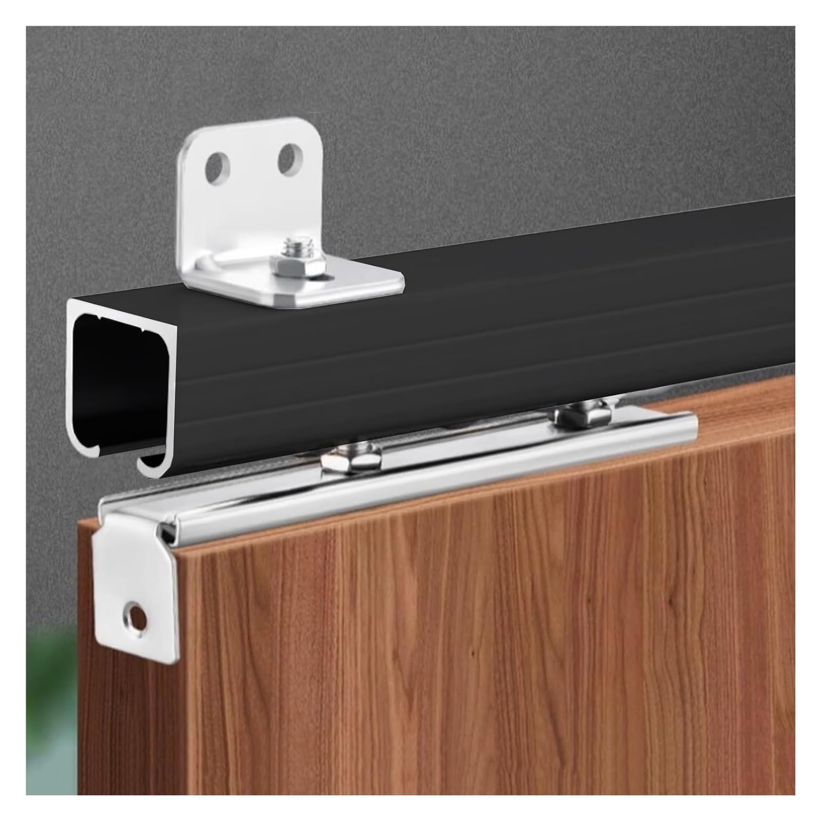 YDHSIKK Glass Sliding Door Track, Aluminum Wall Mount Sliding Door Track Hardware Kit Multicolor Multiple Sizes(Black,1.7m(5.6ft))