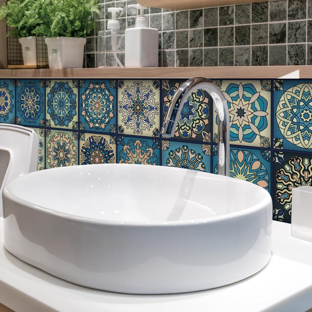 25pc Tile Stickers,Retro Traditional Wall Tile Transfers Stickers Self-Adhesive Peel and Stick Waterproof Kitchen Bathroom DIY Backsplash (6x6in,15x15cm) - Image 4