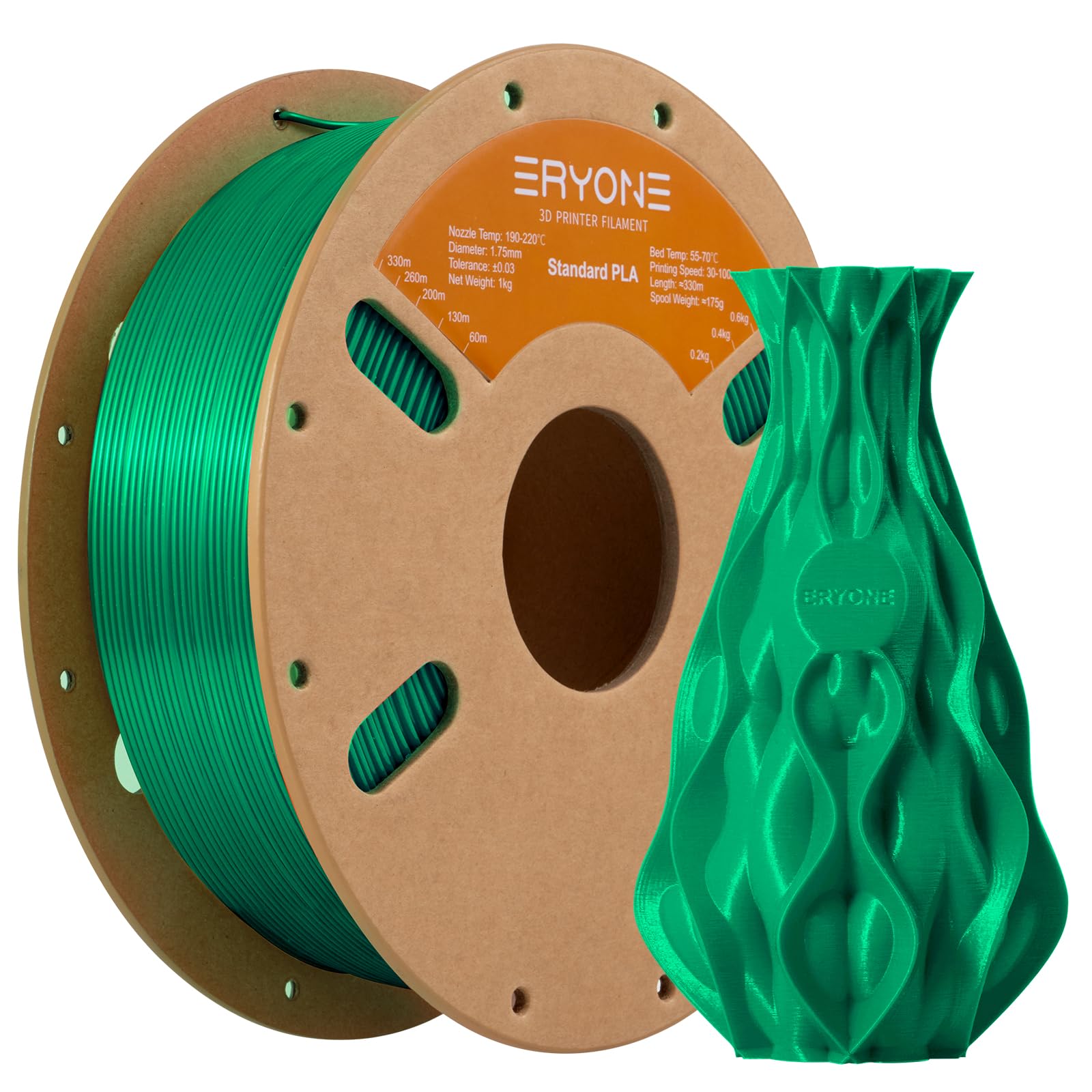 ERYONE PLA Filament 1.75mm, 3D Printer Filament PLA, Dimensional Accuracy +/-0.03mm, 1kg 1 Spool(2.2lbs), Dark Green