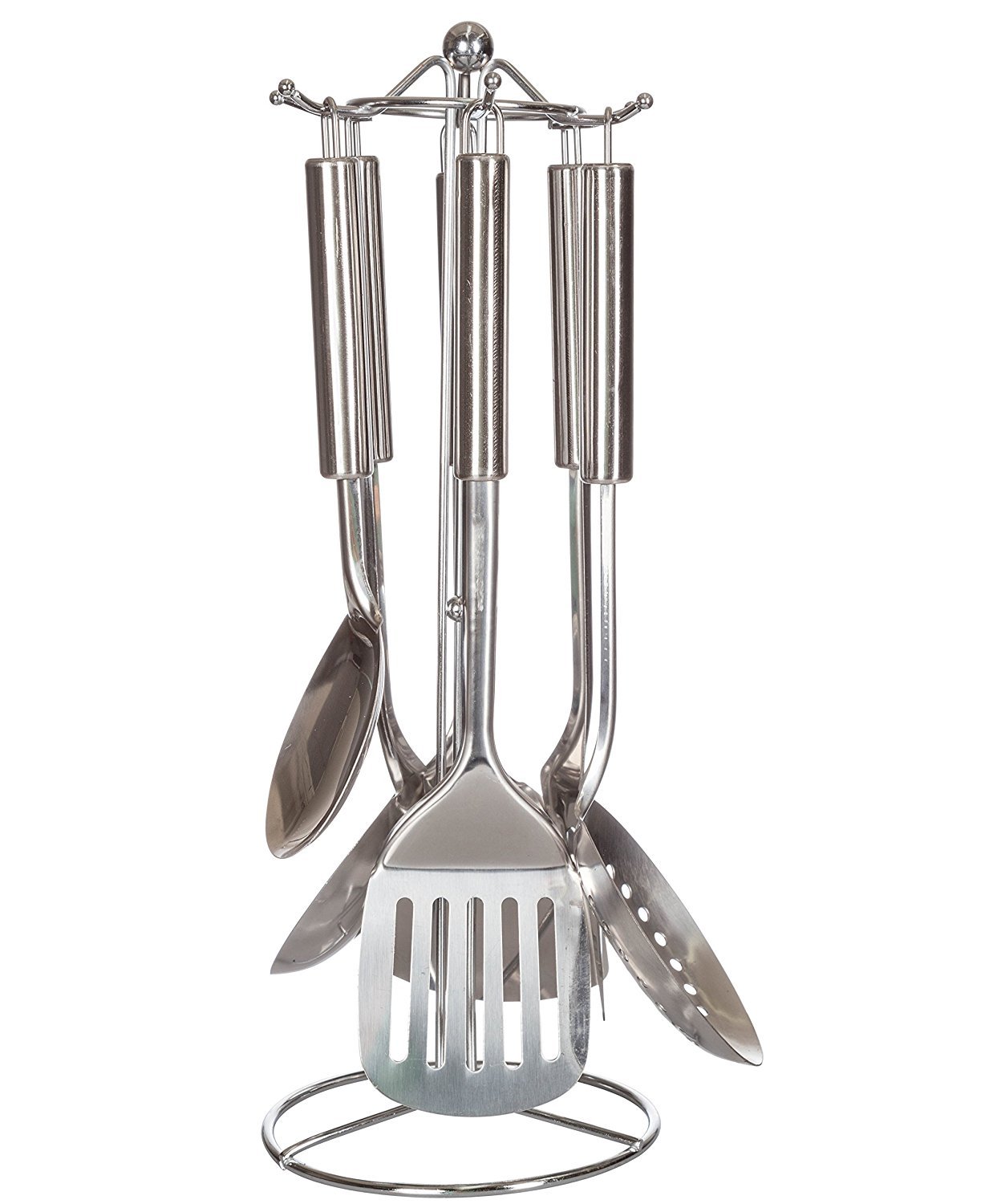 6 Piece Stainless Steel Cooking & Serving Utensil Set with Stand