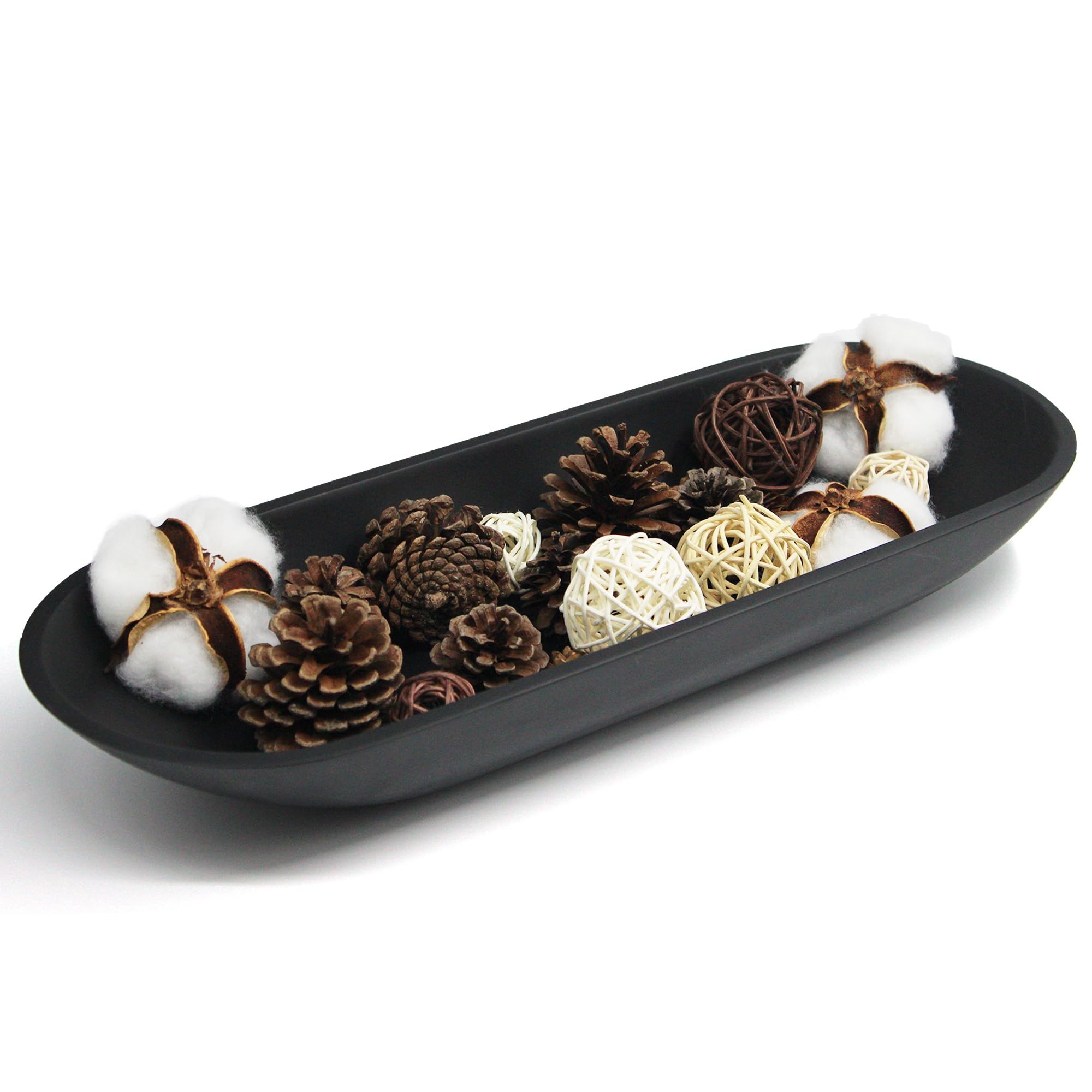 LIN CHUAN Large Decorative Bowl for Home Decor - Long Dough Bowl with Anti Slip Base for Table Centerpieces - Black Minimalist Design Dough Decor Bowl