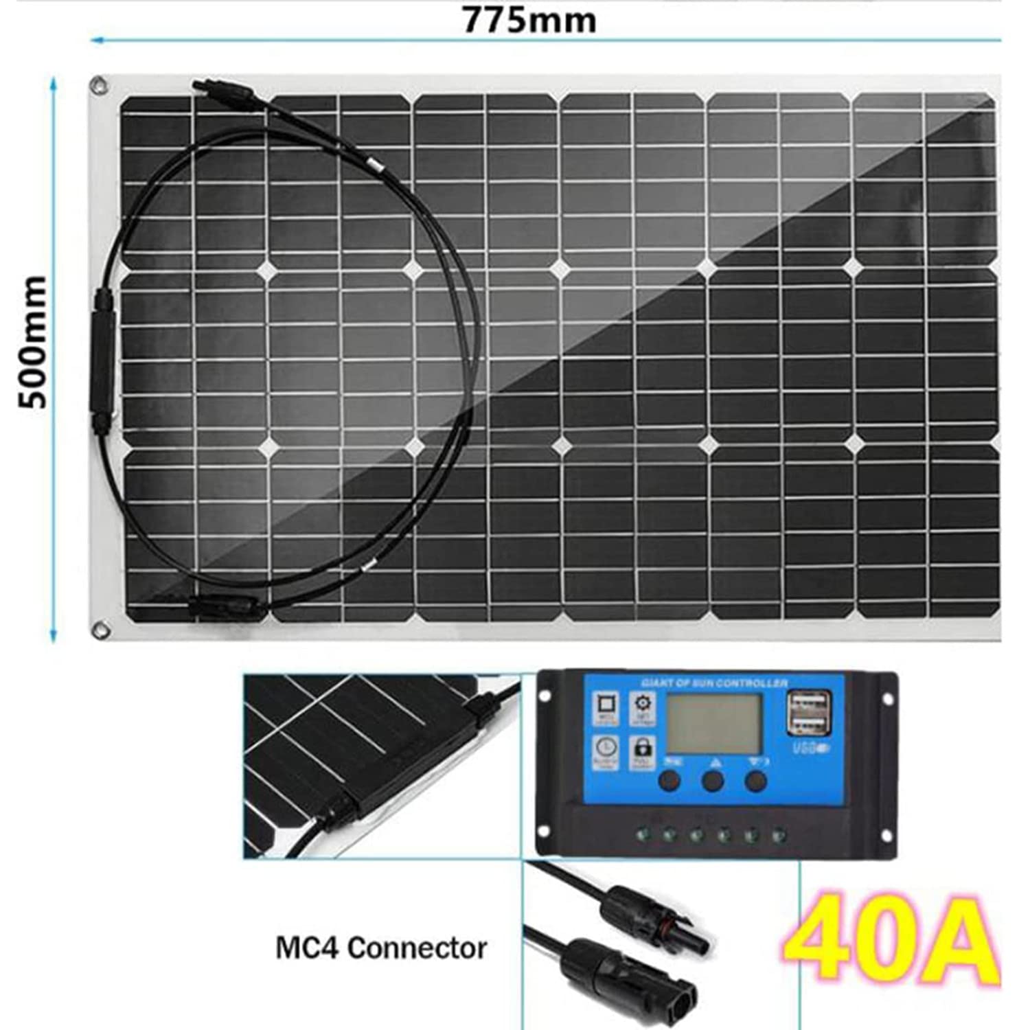 Zestaw solarny z panelem słonecznym monokrystalicznym - 600 W 18 V ogniwa fotowoltaiczne systemy solarne systemy PV solarne do przyczep kempingowych, na kemping, balkony, domki ogrodowe
