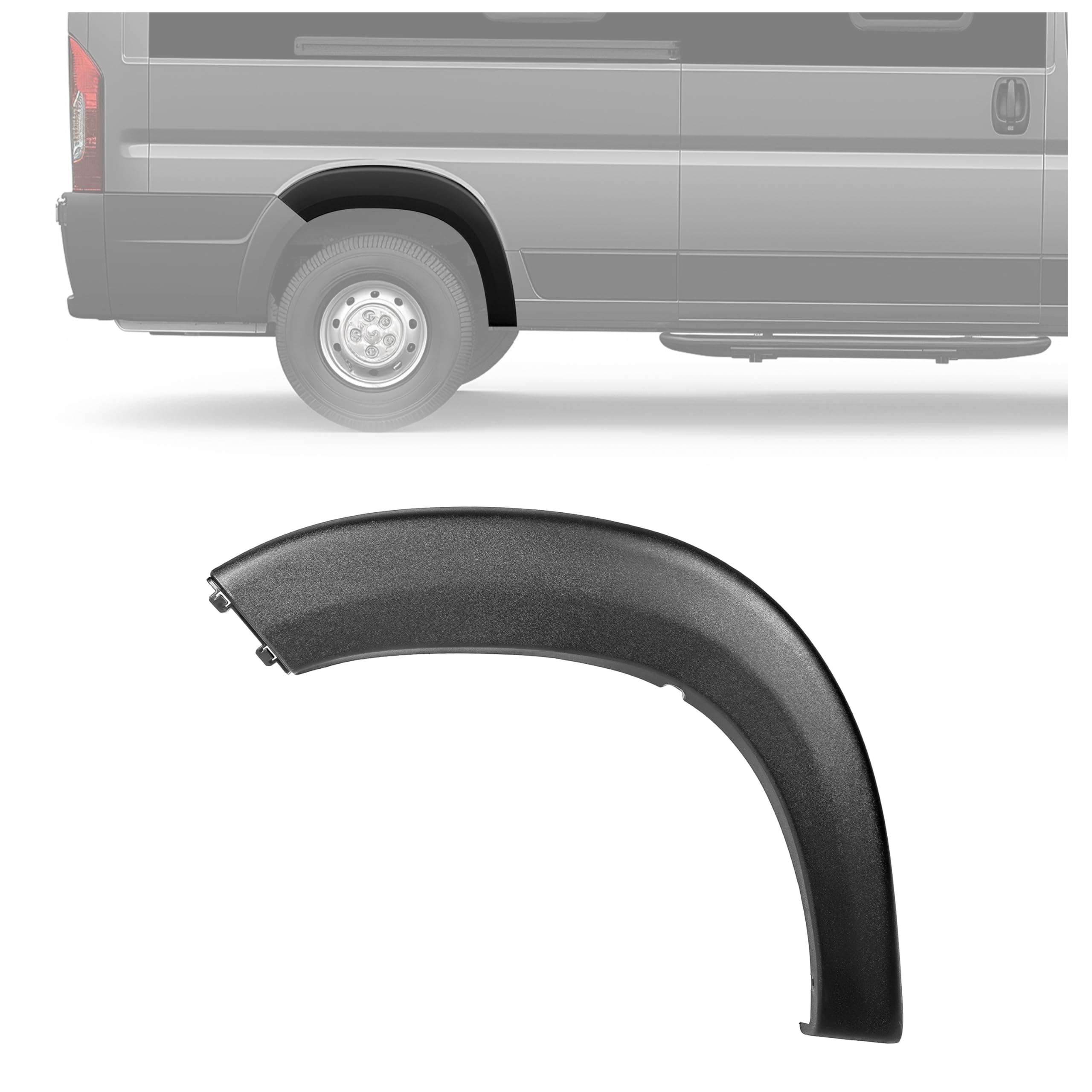Moldura trasera HECASA para guardabarros, compatible con Dodge Ram Promaster 1500, 2500 y 3500 2019-2022, moldura de rueda, tapa de extremo, moldura, lado derecho del pasajero
