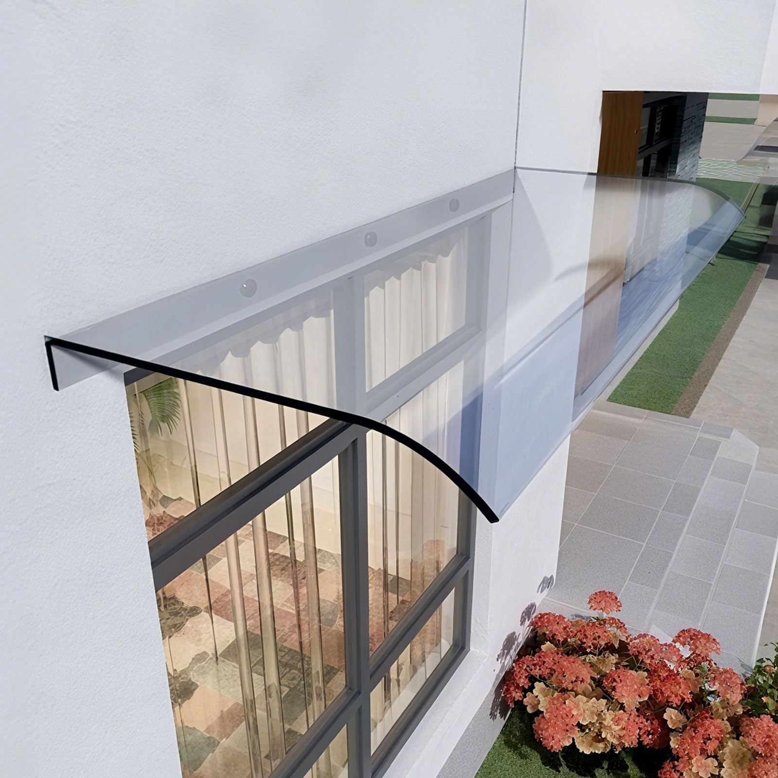 Front Door Canopy Outdoor Waterproof Shelter - Polycarbonate Rain Protection with 50kg Load Capacity, Easy Install Over Door Cover for Porch and Entrance Transparent 50x270cm/19.6"x106"