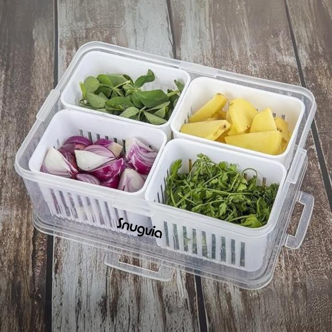 Snugvia 4-in-1 Fridge Storage Box with Airtight Lids, Divided Food Prep Containers for Veggies, Snacks, and Fruits – Durable, Transparent Organizer for Kitchen Storage with Draining System (B0DGL65LZM) Amazon Price History, Amazon Price Tracker