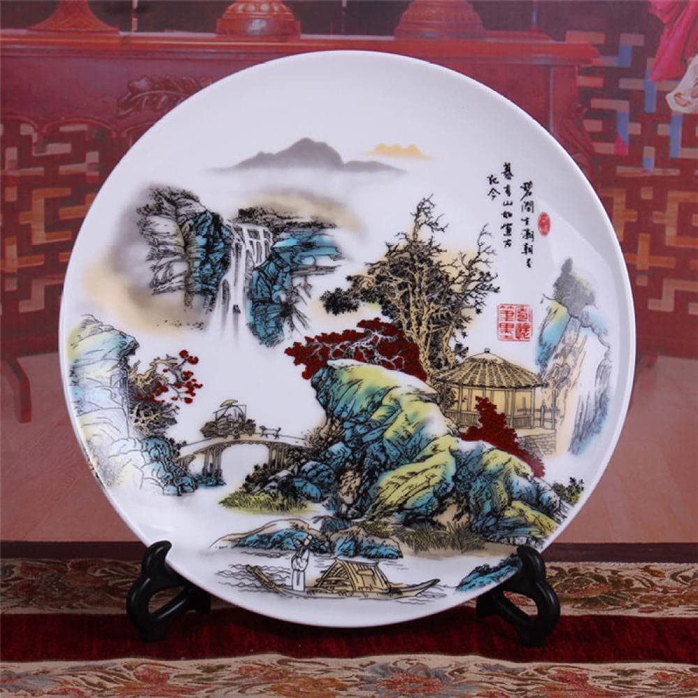 MCWJ Placa decorativa de cerámica de la placa de porcelana decorativa de Jingdezhen de cerámica de la placa de sentado del paisaje del estante del vino de la pared de la placa de