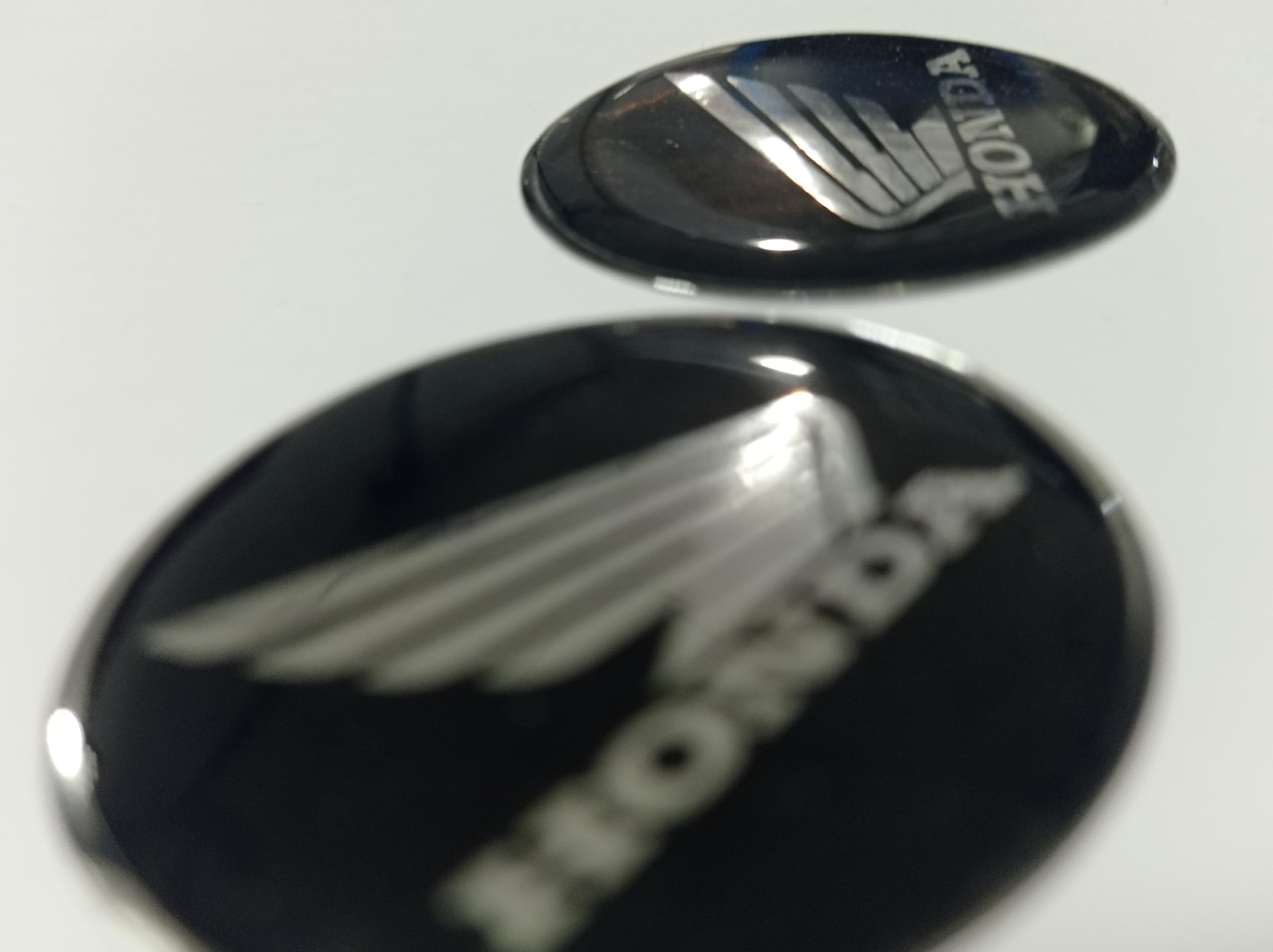 Pair of 3D Resin Motorcycle Stickers Size Compatible with Honda Models and Helmets Size 40mm Colour: Black/Chrome