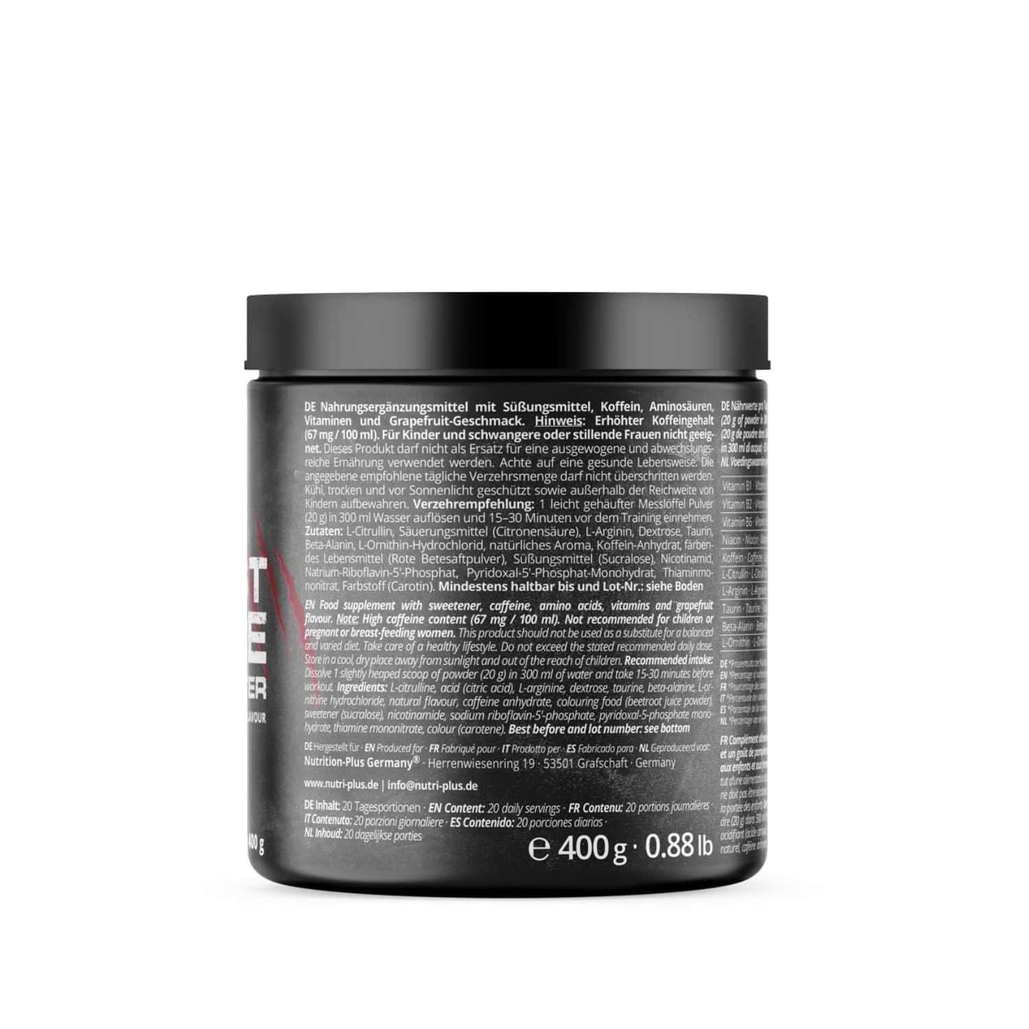 Alphatier Beastmode Pre-Workout Booster Grapefruit - hochdosiert, klumpenfrei + vegan - Koffein Citrullin L-Arginin ß-Alanin Betain HCL Ornithin 400 g