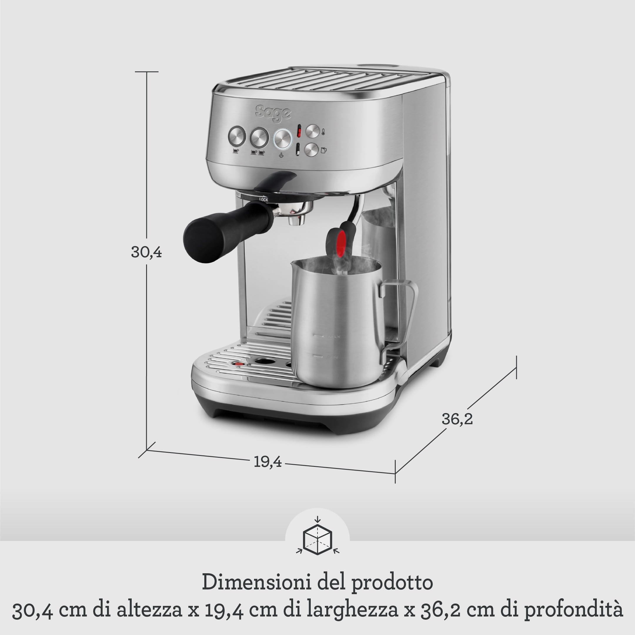 Sage - The Bambino Plus - Macchina Caffè Compatta con Montalatte Automatico per Microschiuma, Pre-infusione a Bassa Pressione e Riscaldamento Veloce in 3 Secondi - Acciaio Inox Spazzolato