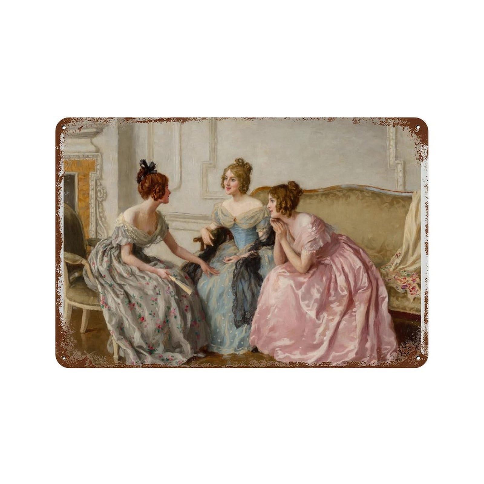 xiaoxiaoshen Victorian Women 19th Century Gossip Girls Wall Decor Art Metal Tin Poster Modern Home Decor Art Home Bar Shop Decorations Vintage Sign 20x30cm