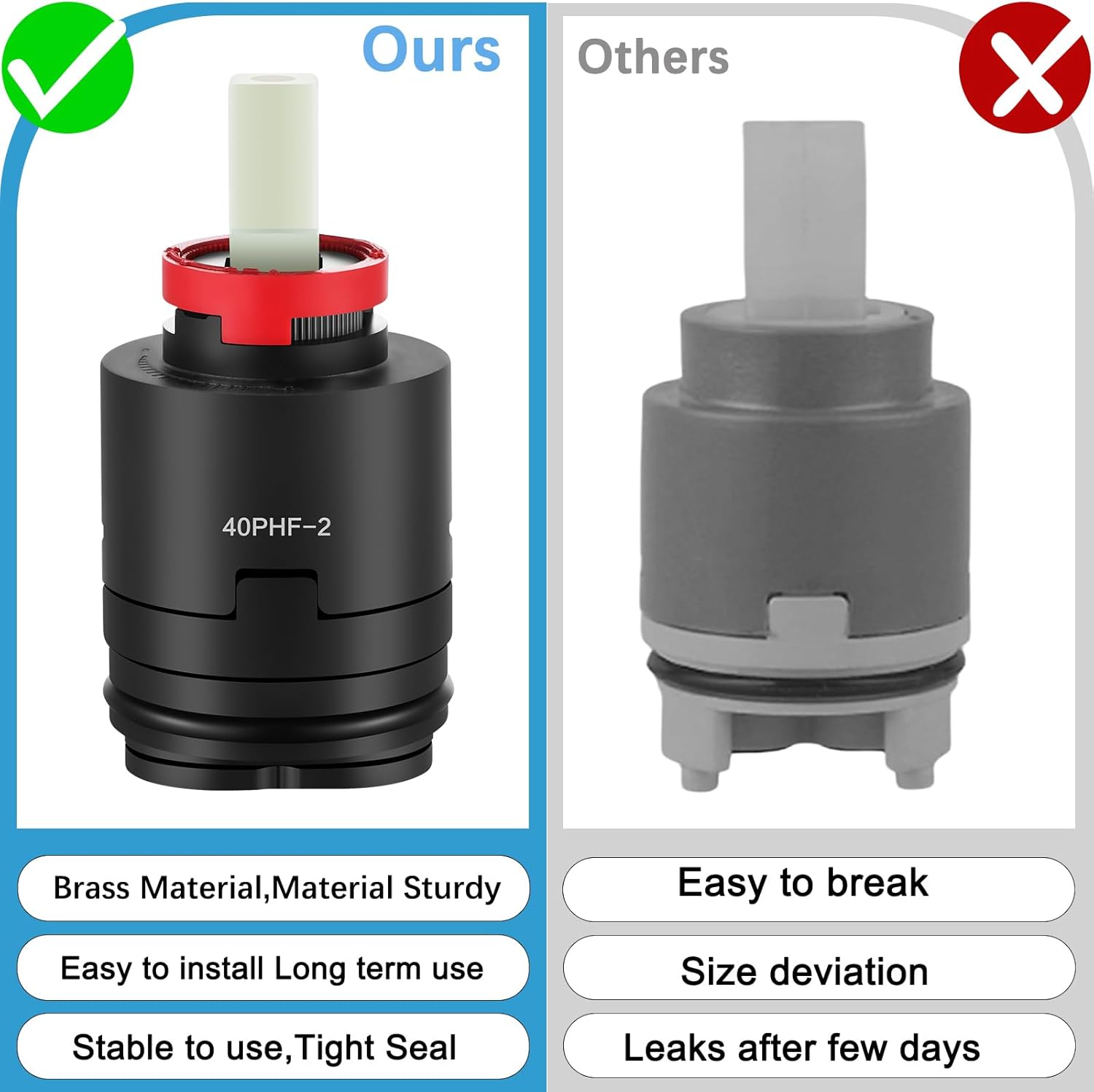40PHF-2 Pressure Balance ​Cartridge, 40mm Shower Faucet Cartridge Replacement, Compatible with Tub/Shower Faucet Valve