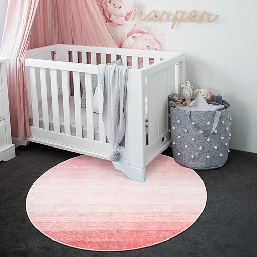 Miniatura 6 de Wonnitar Alfombra redonda moderna de color rosa suave de 4 pies, alfombra redonda para dormitorio, lavable, bonita alfombra circular para cuarto de