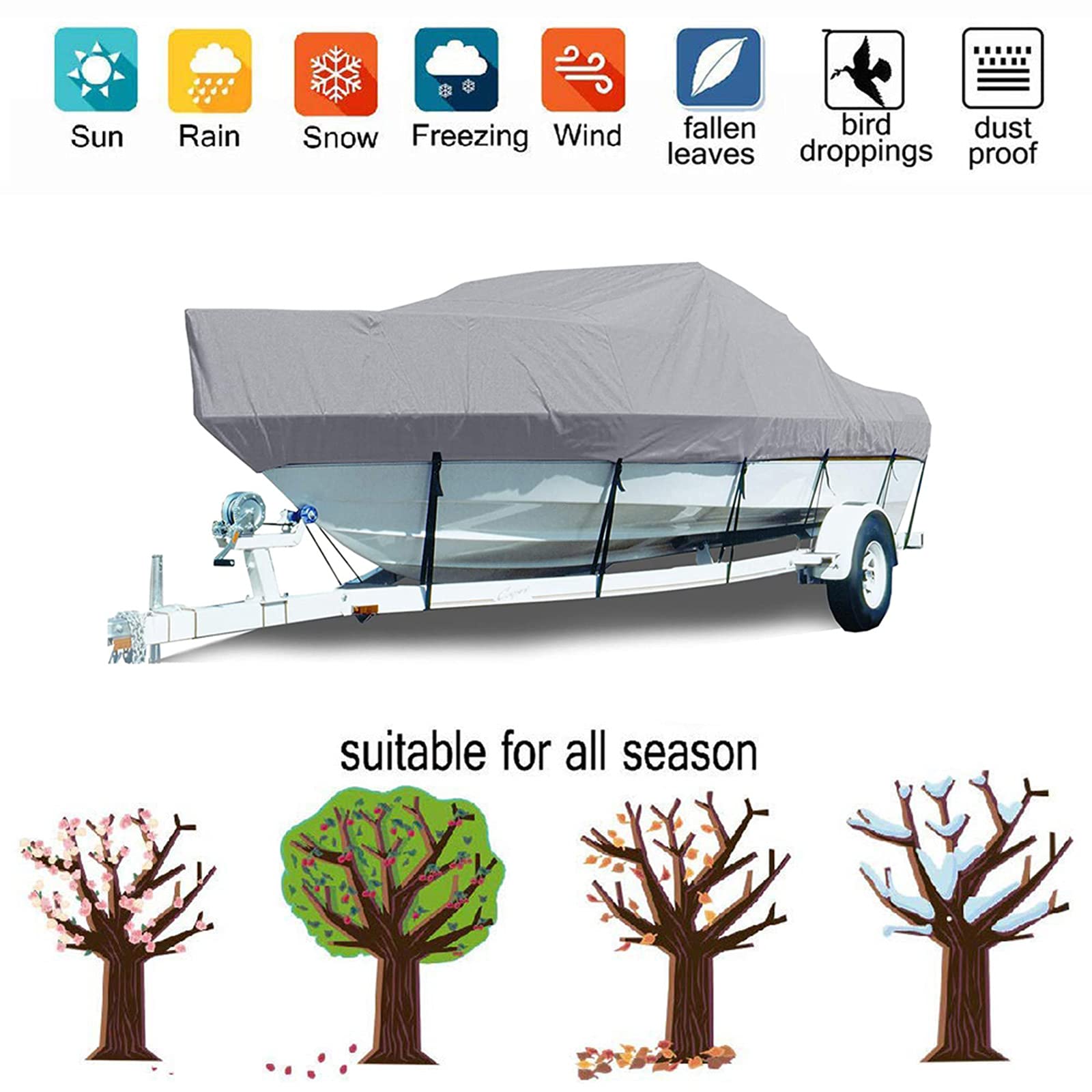LDIW Copertura per Barca, Telo Copribarca 210D Oxford Copertura per Barche Impermeabile Protezione UV Copertura Adatto V-Hull Tri-Hull Barca da Pesca Runabout Bass Boat,14to16ft