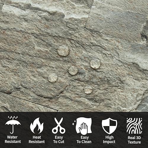 Miniatura 10 de AULIGET 100 azulejos de pared para salpicaduras de roca de montaña, 3 x 6 pulgadas, PVC de imitación de piedra para salpicaduras, cocina, baño,