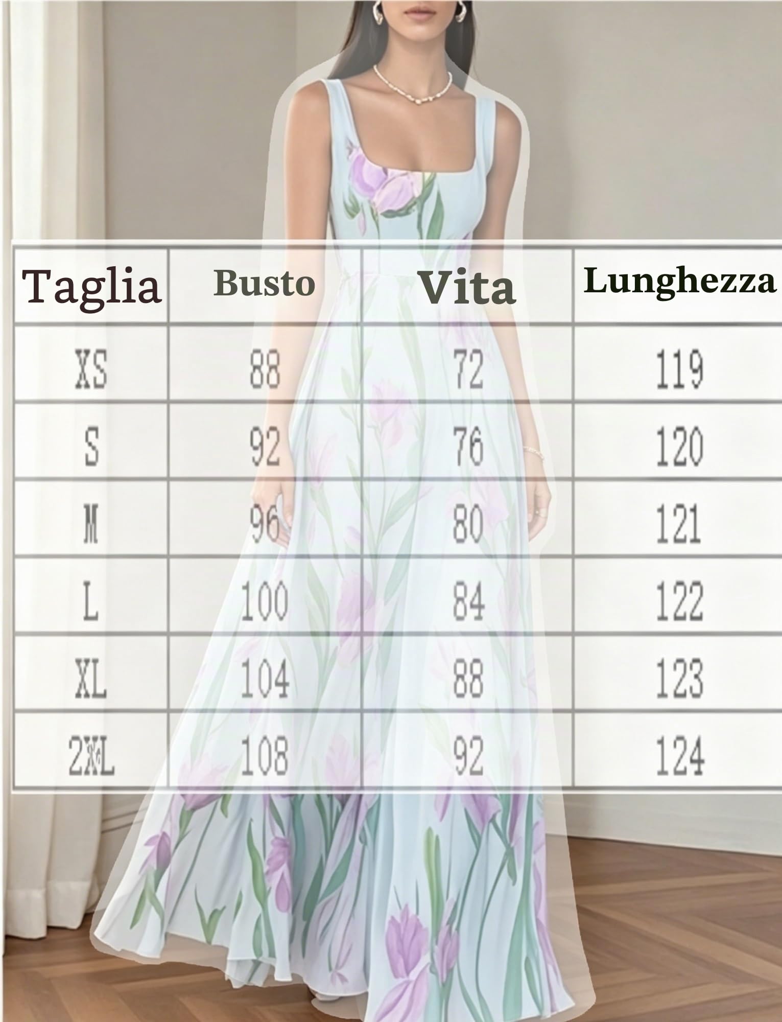 Generale Vestito Lungo Fluido in Chiffon Floreale Senza Maniche, Vita Impero, Abito da Sera Formale Elegante Donna ospite Nozze
