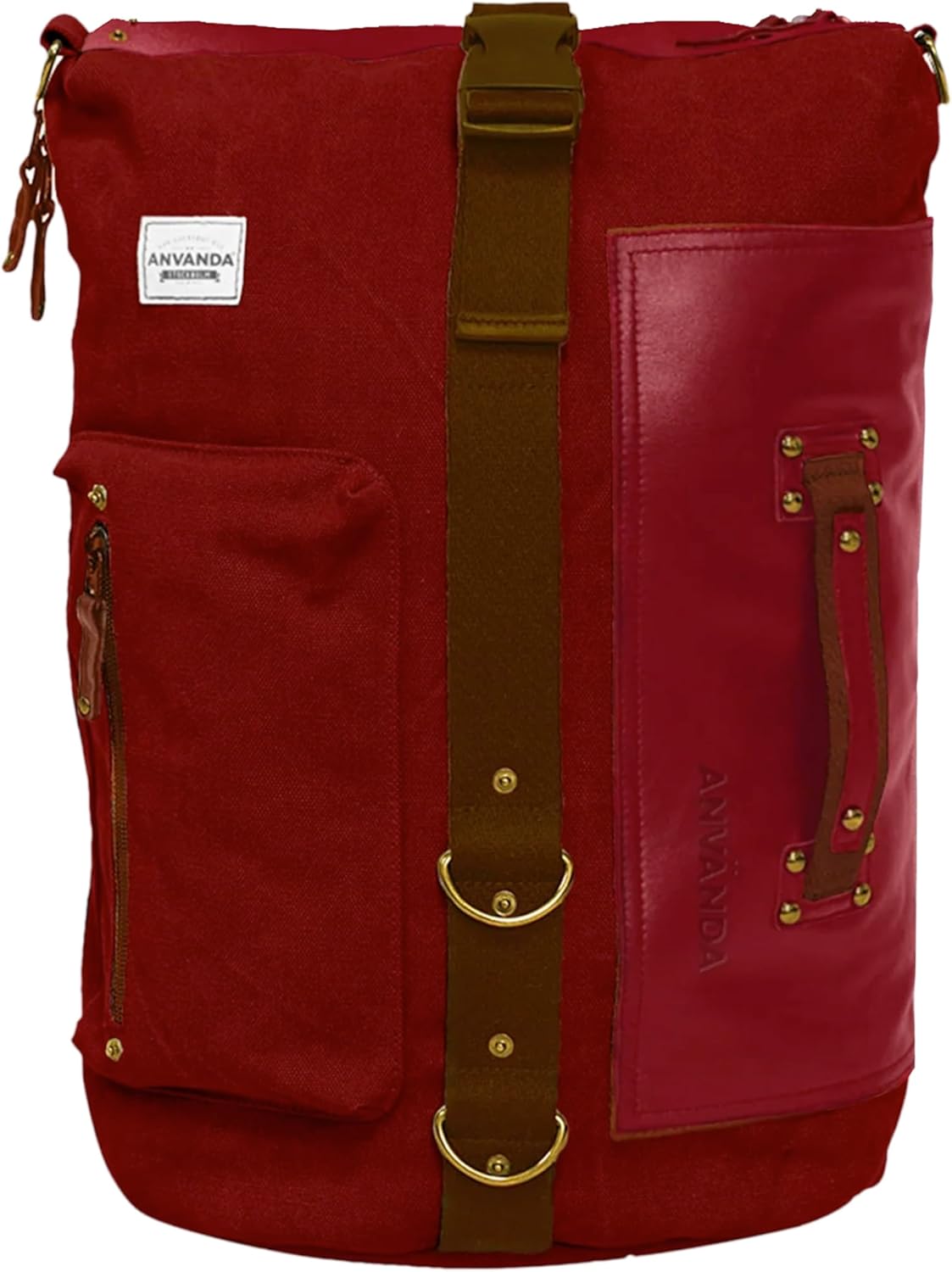 Anvanda Premium Unisex Convertible Leather Bag with Removable Straps Maroon/Red