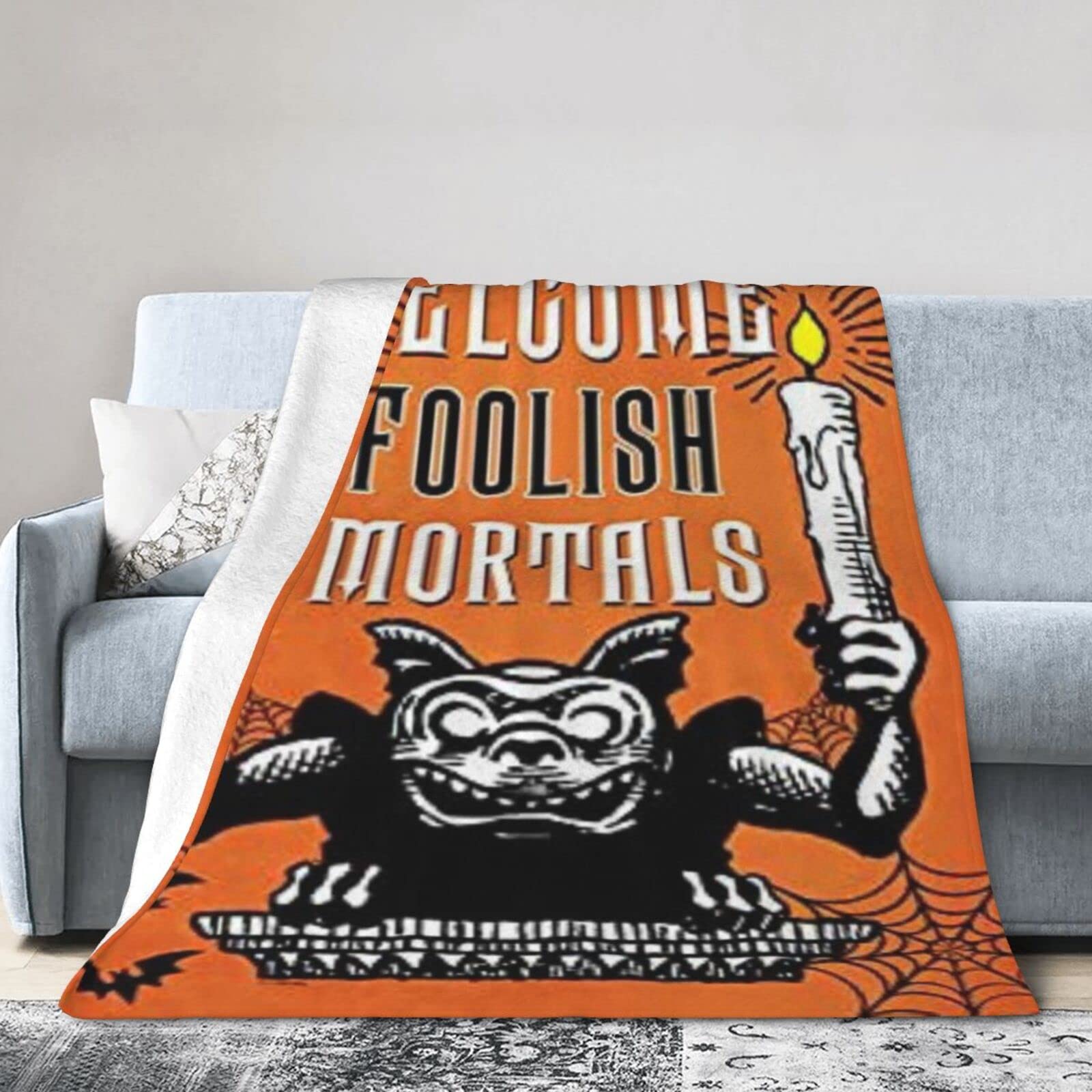 Lsjuee Christmas Flannel Fleece Blanket 80"X60" Welcome Foolish Mortals Orange Bed Throw Blanket Quality Ultra-Soft Travel Winter Blankets for Couple Keep Warm