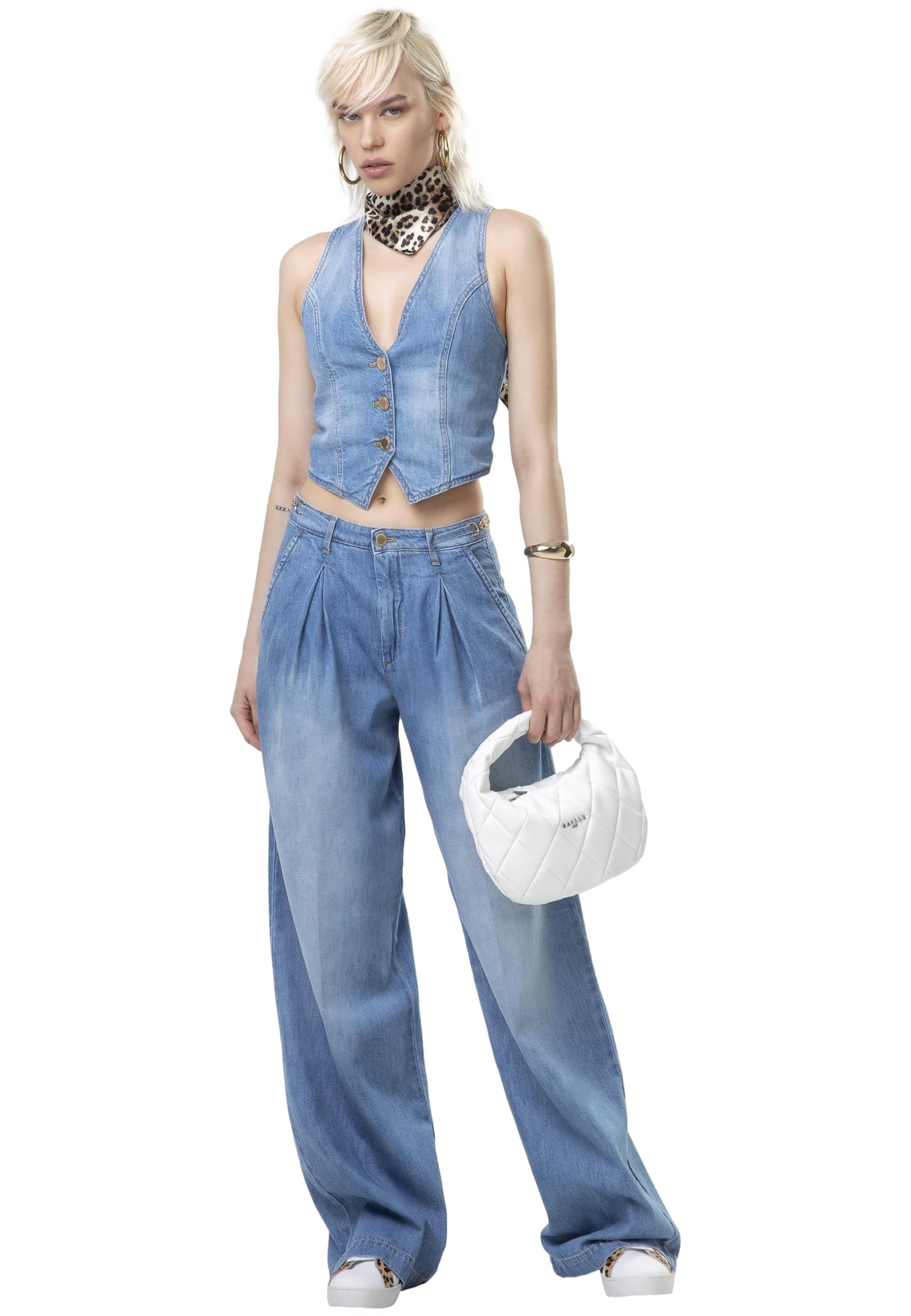 GAELLE PARIS Pantalón Vaquero Palazzo Pinzas Color Azul (FR/ES, Medida de la Cintura, 28, Regular, Regular, Azul)