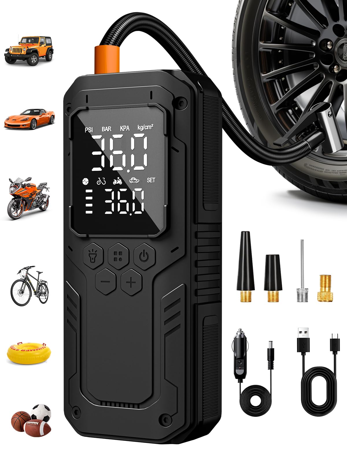 Portable Car Tire Inflator Cordless Tire Inflator Pump 150psi Air Compressor 5X Fast Inflating Mini Inflator Pump with LED Light Mobile Power Supply for Cars, Motorcycles, Bicycles, and Ball Air Pumps