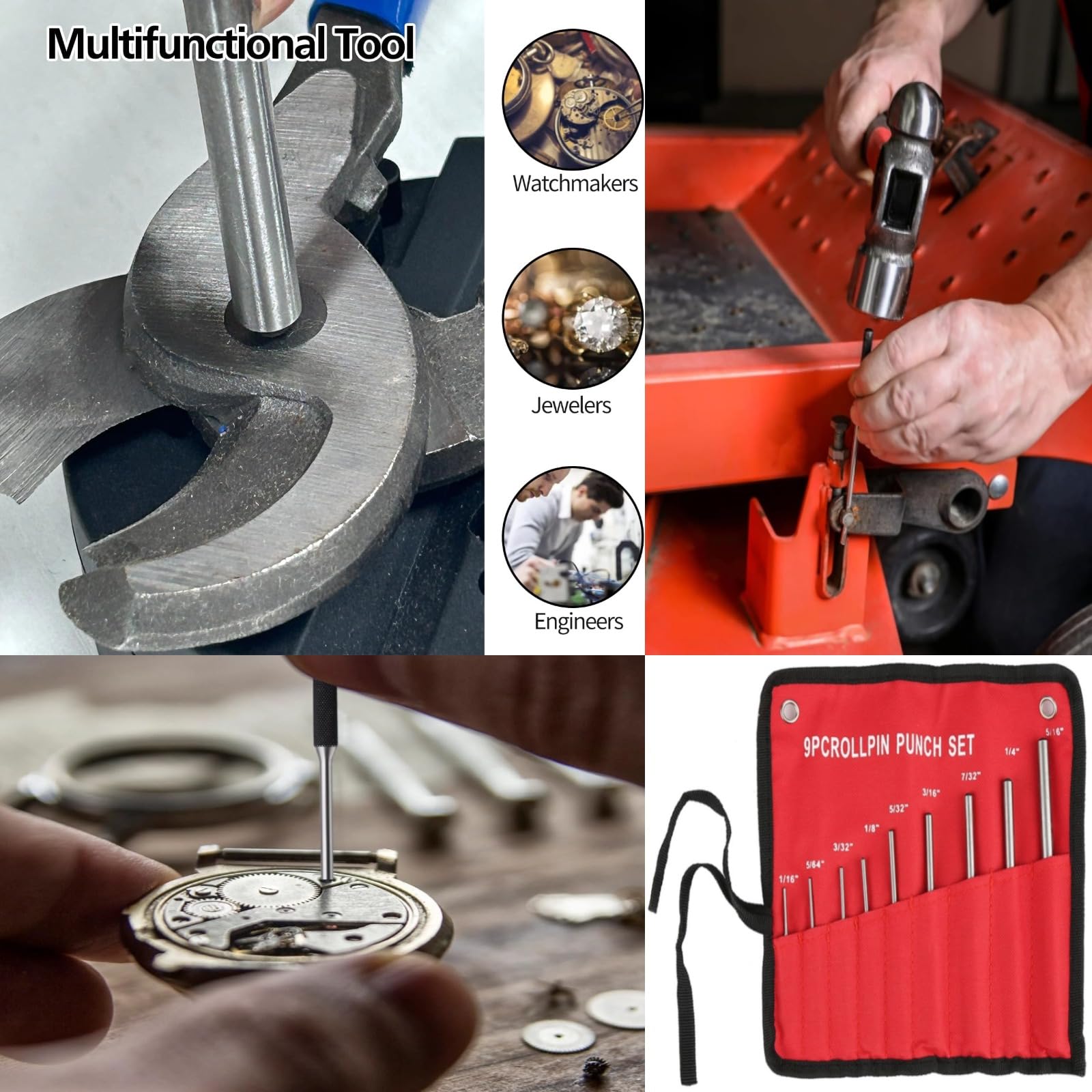 9PCS Punzón Juego de persecutores de acero duradero profesional, herramienta de mano ingeniería mecánica