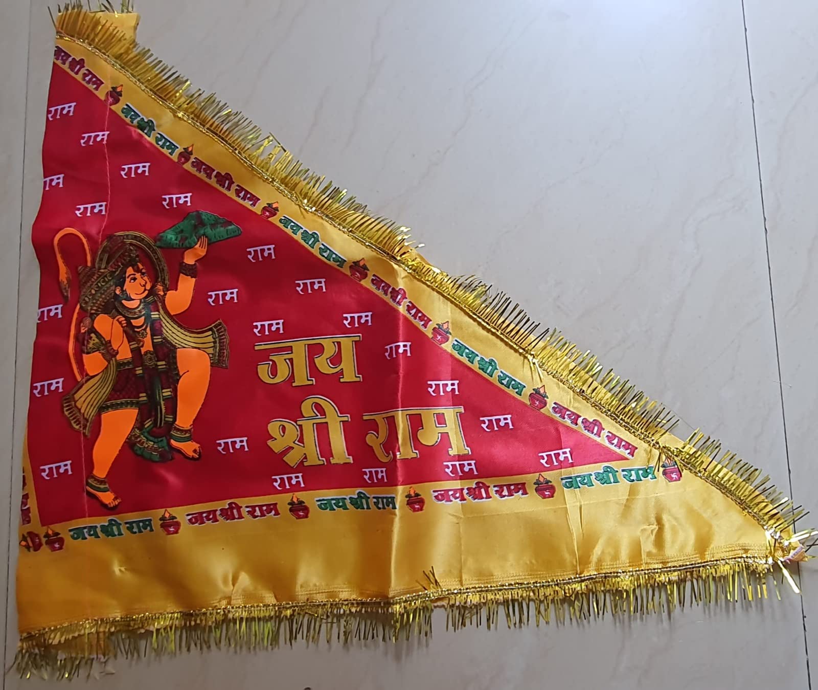 Hanuman JI Flag Printed Hanuman ji dwaja Jhanda Triangle for Home Temple Outdoor Standard Size Flag Pack of 1-picture-26