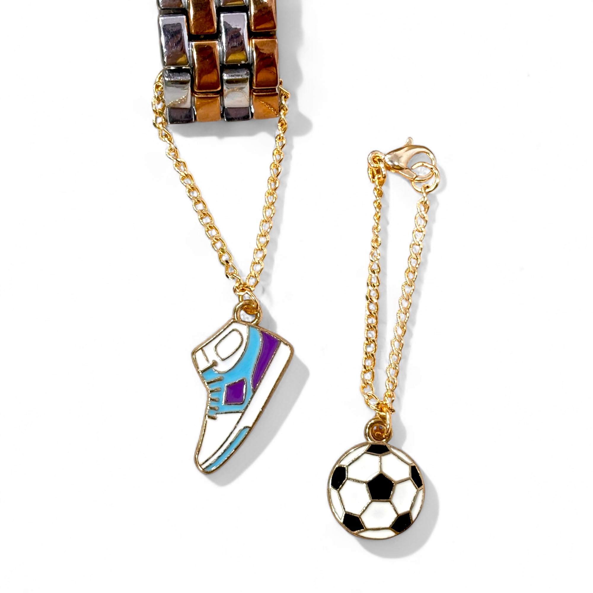Gold Plated Sneakers & Football Watch Charms for Women Combo of 2, Sporty Anti-Tarnish Stylish Jewellery for Smartwatches, Straps, Lightweight, Daily Use, Gifting