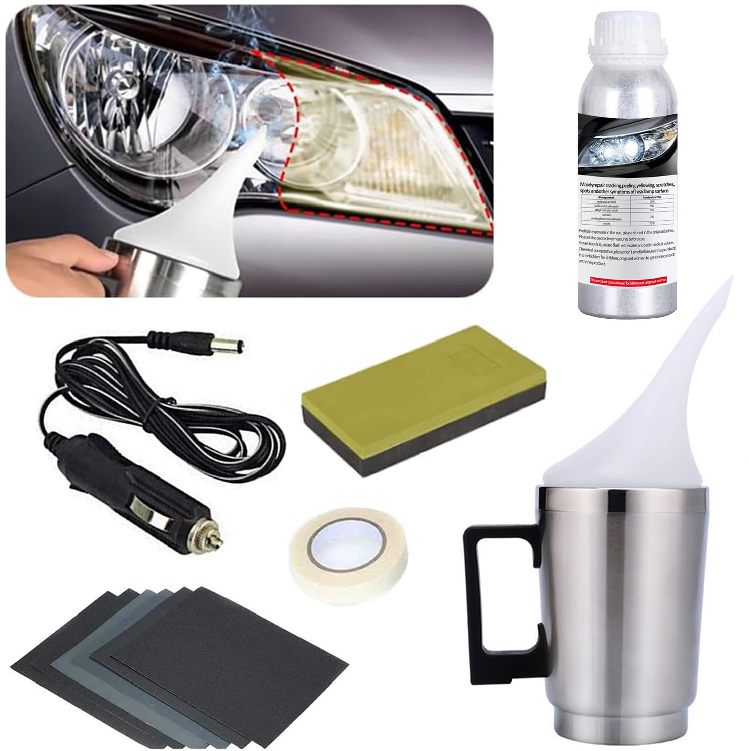 Rinnova Fari Auto Kit Riparazione Fari Kit Lucidatura Fari per Riparazione di Ingiallimento/Graffi/Sfocatura/Crepe per Auto e Moto