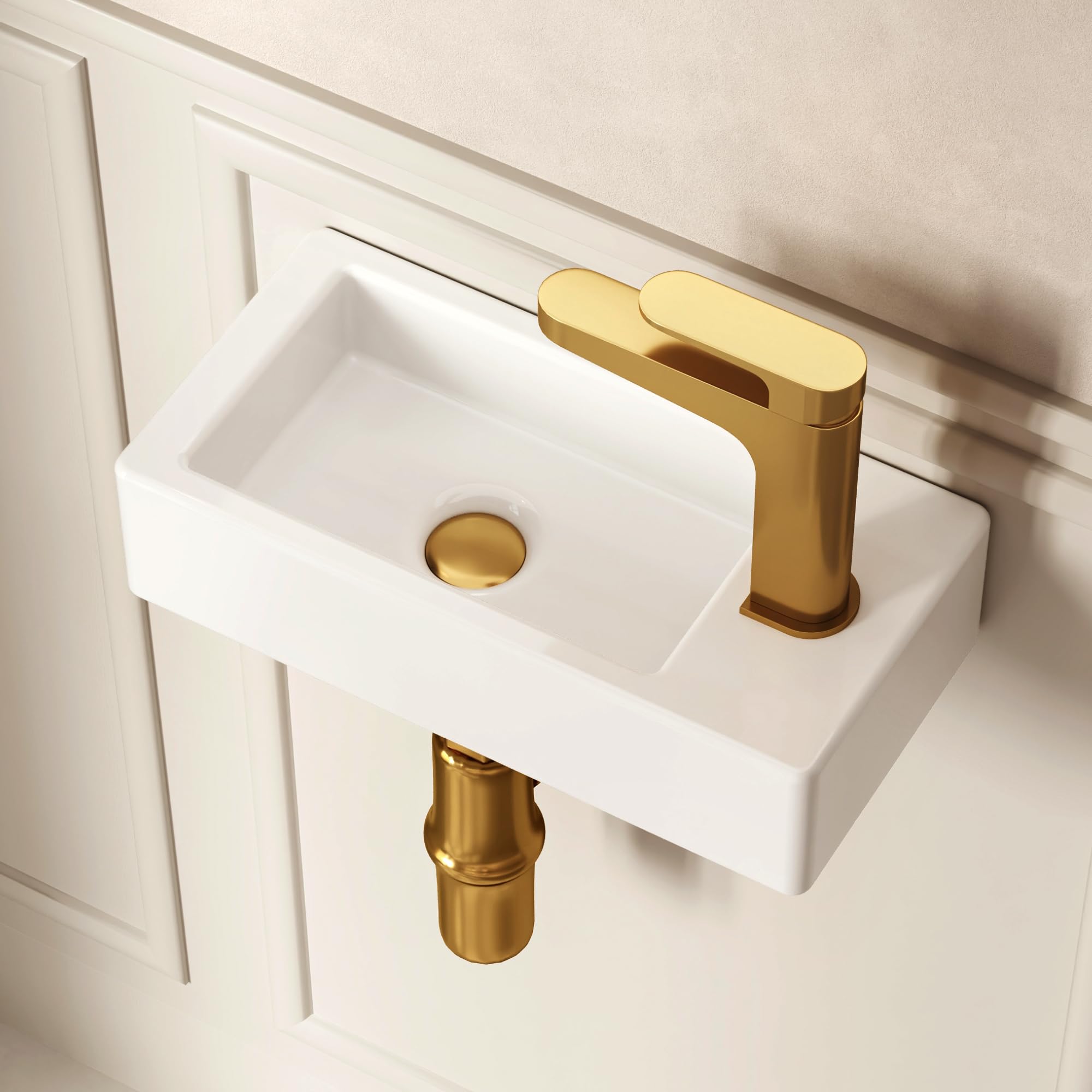 DeerValley - Piccolo lavabo da bagno rettangolare, 38 x 17,8 cm, montaggio a parete, per bagno, toilette, sospeso, design salva-spazio, facile da pulire, in ceramica nera opaca