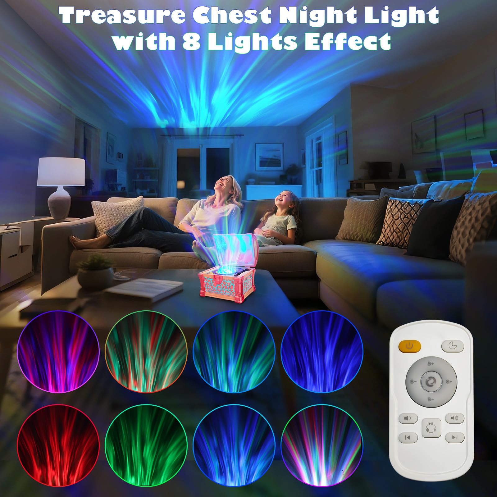 AONESY Veilleuse au trésor avec projecteur Galaxy - 8 couleurs - Bruit blanc - Minuterie et télécommande - Cadeau pour enfants, filles, garçons - Rose