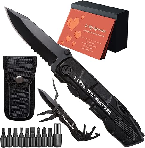 Regalos para él, novio, marido, cuchillo multiherramienta para rellenar calcetines de Navidad, regalos "I LOVE YOU" para aniversario, cumpleaños,