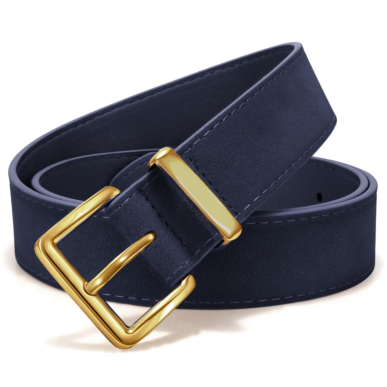 LEACOOLKEY Women Suede Belt for Jeans Dresses Fashion Elegant Ladies Suede Leather Belt with Gold Buckle