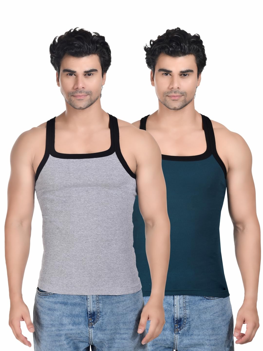 digsel mens wear Digsel Men Sports Gym Vest Square Neck | Sleeveless Workout Tank | Stretchable Cotton Vest Pack of 2-picture-37