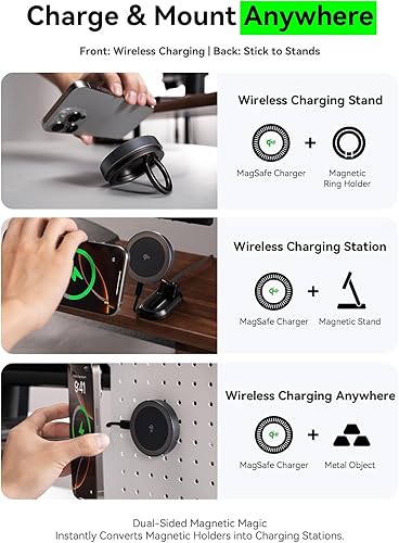 Miniatura 7 de THREEKEY Qi2 MagSafe - Cargador magnético para iPhone 171615141312 Series y Galaxy S25 Ultra, cargador inalámbrico Qi2 imanes de doble cara,