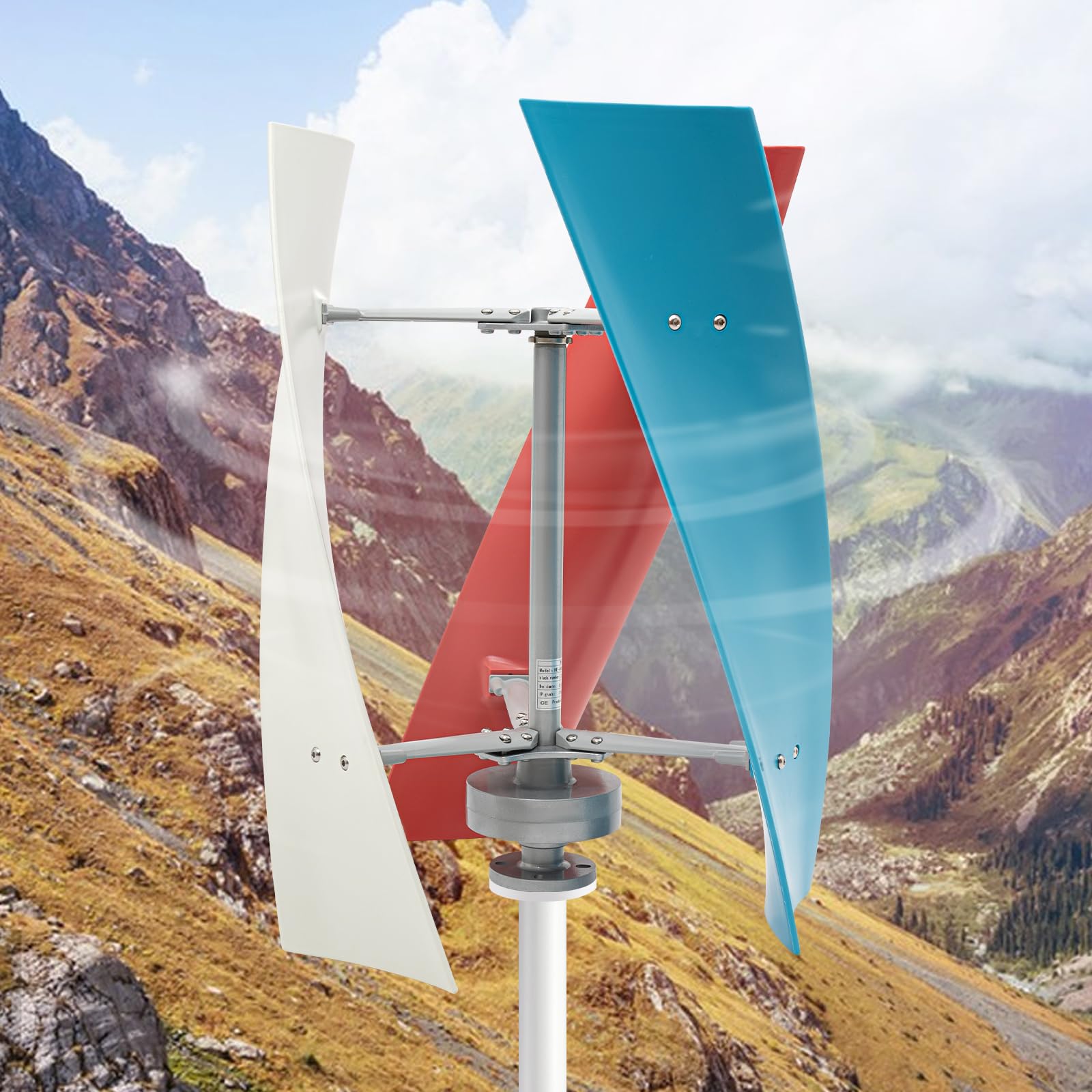 Vertikale Windturbine 400W Kleine Windturbine 0,6 m mit drei farbigen Glasfaserflügeln & kernlosem Permanentmagnet-Generator flüsterleiser Windgenerator für Gartenhaus, Boot und Tiny House