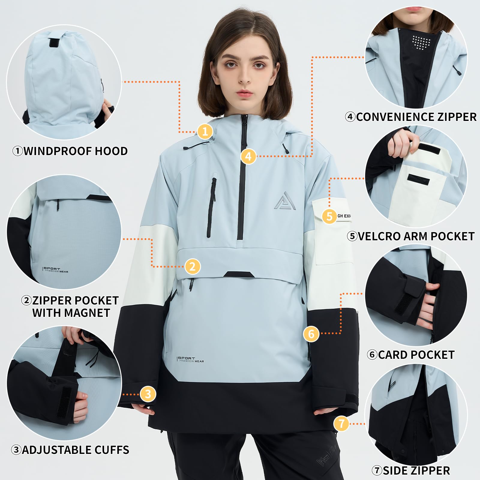 Skijacke Snowboard Anorak Mantel Pullover Baggy Snow Hooded Insulated Hoodie Wasserdicht Warm für Damen Herren