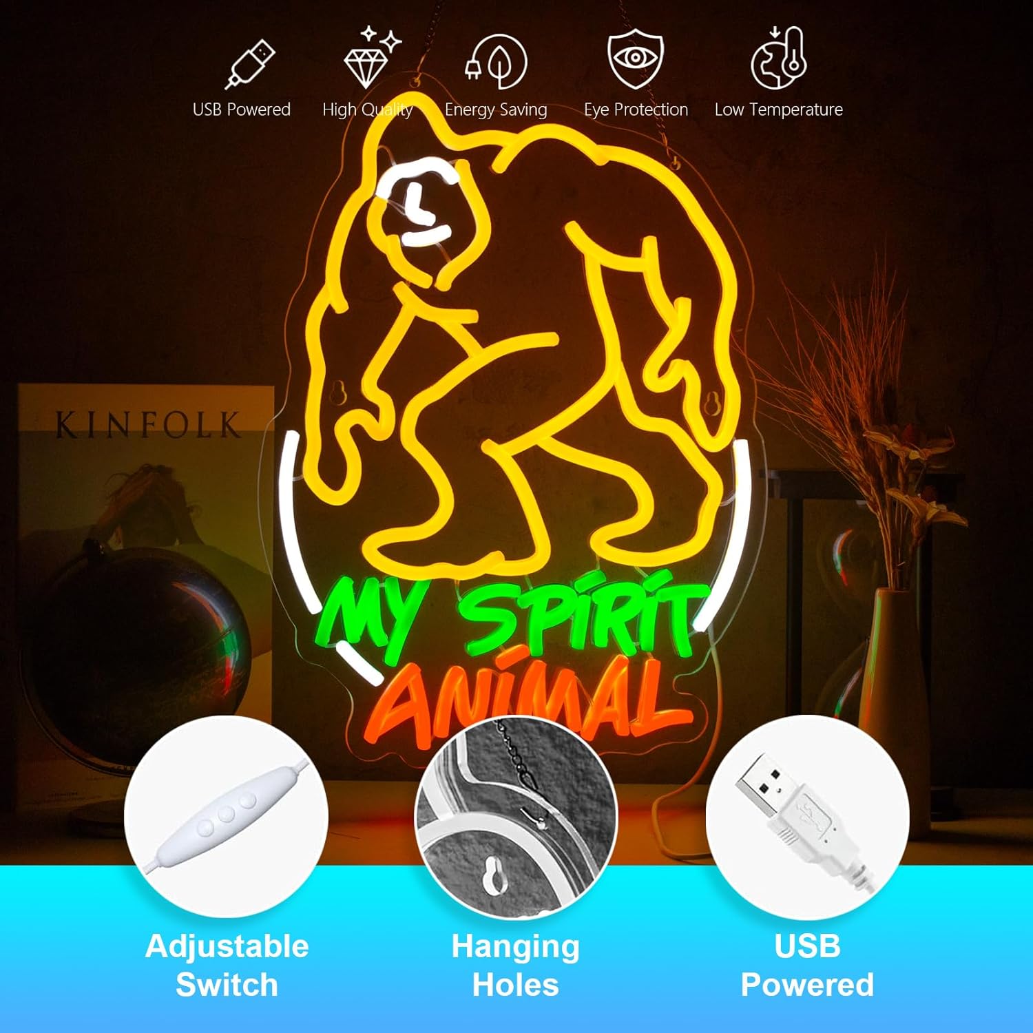 My Spirit Animal Neon Sign Bigfoot Neon Sign for Wall Decor Sasquatch USB Dimmable LED Neon Lights for Boys Girls Room Gameroom Holiday Birthday Christmas Gift - Image 3