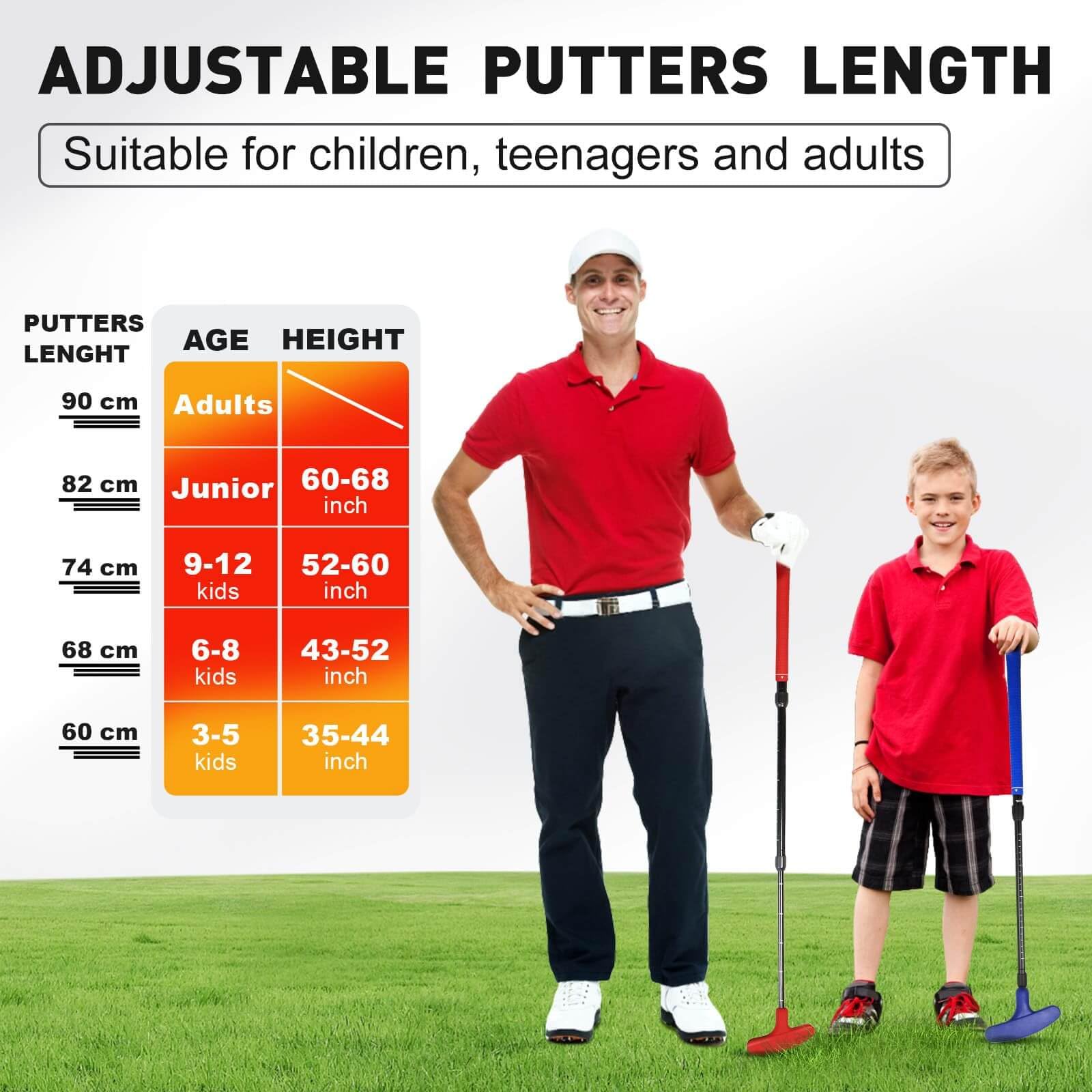 Verstellbarer Golf Putter Set (Rot & Blau) - Beidhändig für Links- & Rechtshänder, Mini Golfset, Professionelle Golf Trainingshilfen & Golf Zubehör für Kinder & Junioren